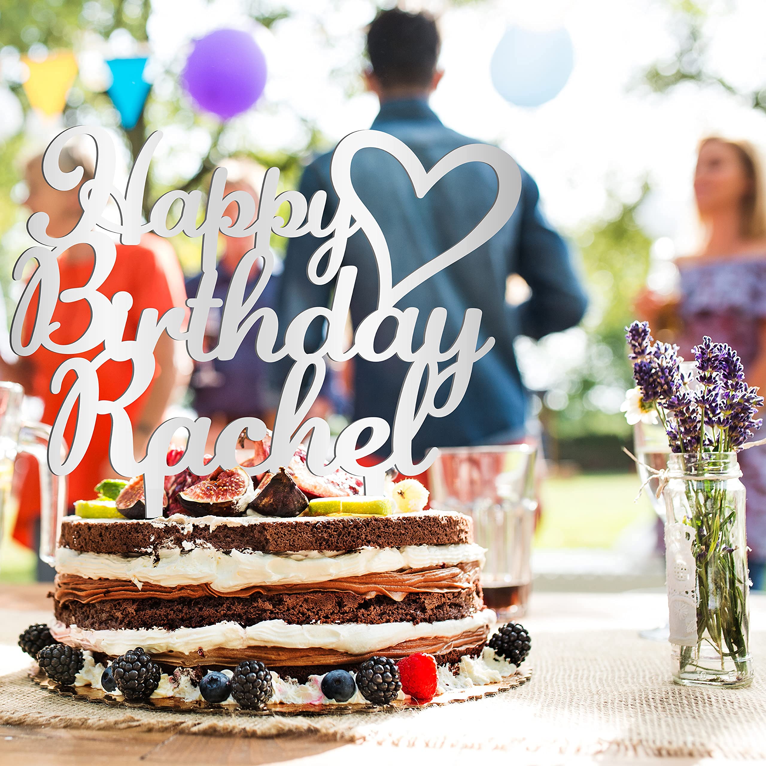 Custom Wooden Birthday Cake Topper Personalized with Name & Heart - Happy Birthday Party Decoration for Cakes (3 Wooden Style Options) - Perfect for Birthday Celebrations, Anniversary Parties & Special Occasions