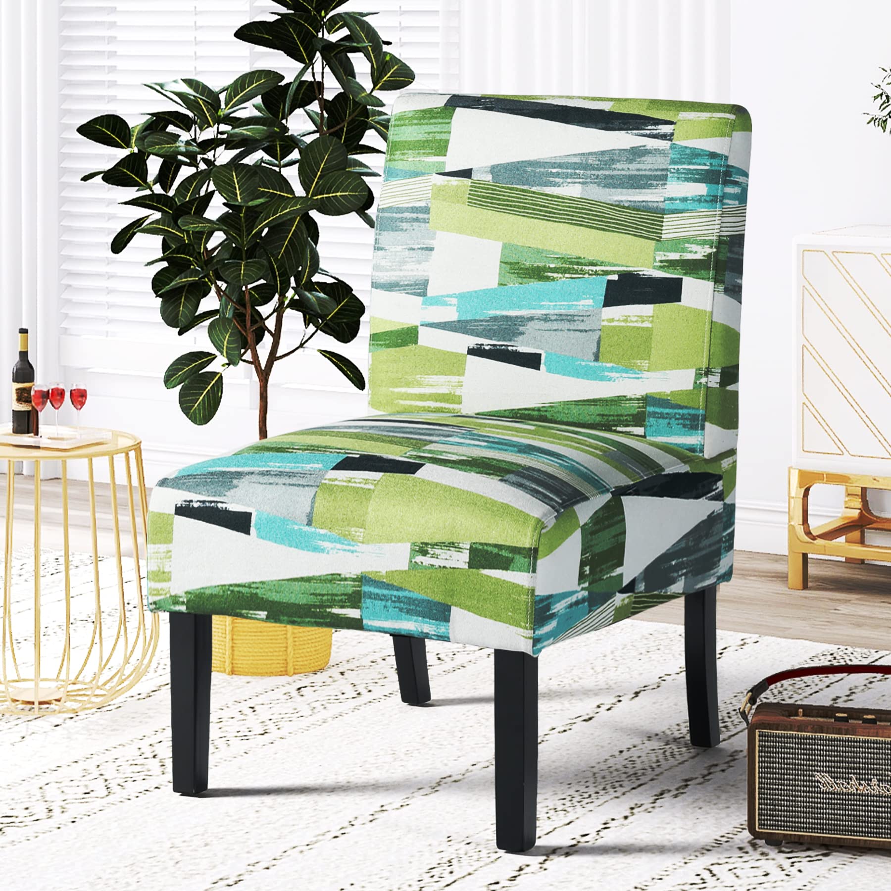 STHOUYN Modern Fabric Armless Accent Chair - Green Decorative Slipper Chair for Bedroom, Vanity Desk & Living Room Corner | Perfect for Small Spaces, Reading Nooks & Home Office Seating