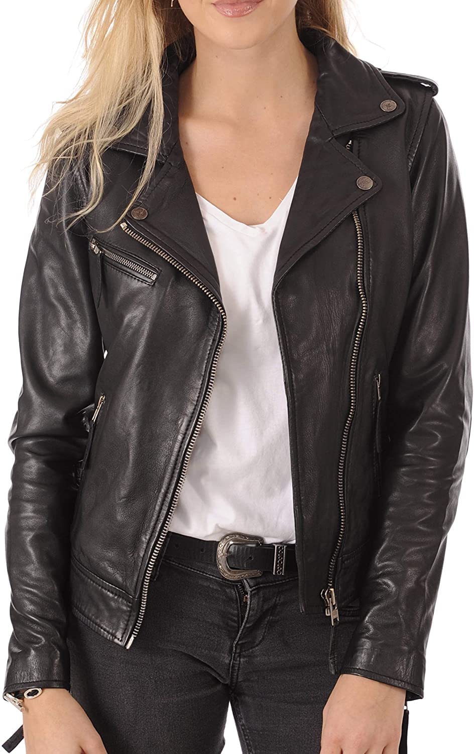 Women's Real Lambskin Leather Jacket - Lea Haris Bomber Motorcycle Biker Jacket for Women | Stylish Outerwear for Riding, Casual Wear & Night Out
