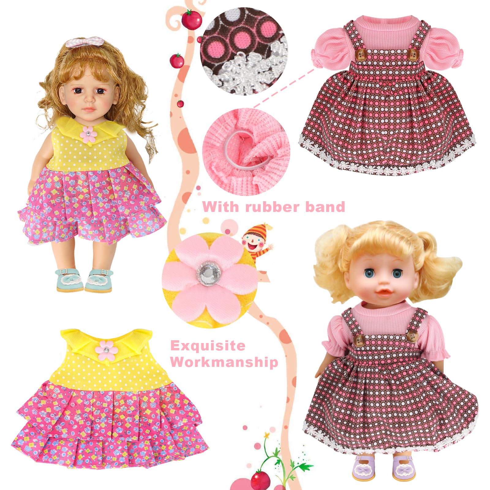 14-Piece Doll Clothes and Accessories Set for 13-15 Inch Baby Dolls - 12 Dresses + 2 Underwear Outfits - Perfect Gift for Girls | Playtime, Dress-Up, and Pretend Play