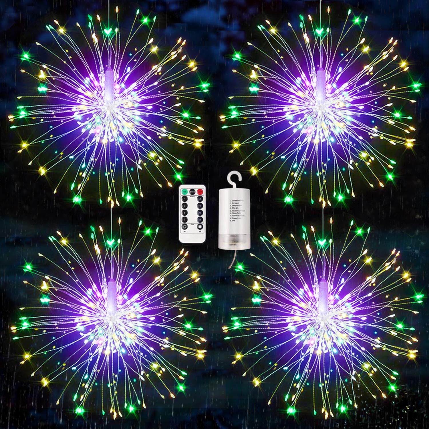 4 Pack LED Firework Lights - Dimmable, Waterproof with Remote for Christmas & Wedding Decor
