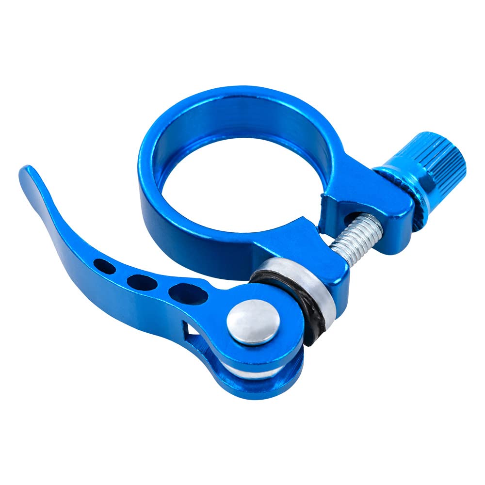 Aluminum Alloy Quick Release Bike Seatpost Clamp - 28.6mm/31.8mm/34.9mm Adjustable Bicycle Seat Tube Clip for Road & Casual Bikes (34.9mm, Blue) - Perfect for Commuting, Leisure Riding & Bike Maintenance