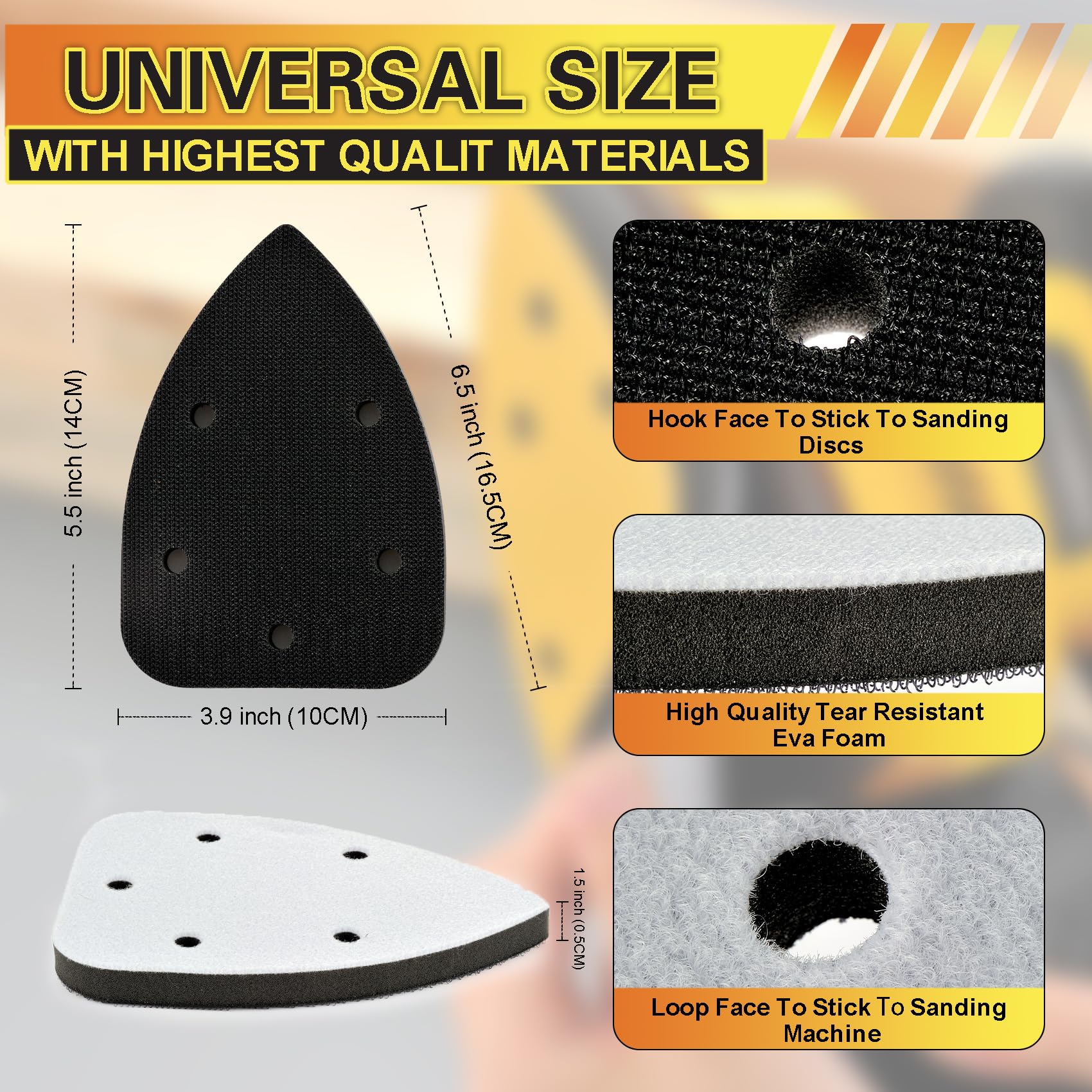 MAXMAN Mouse Detail Sander Interface Pad 3 Pack - 5 Holes Hook and Loop Foam Triangle Sanding Pad Backing Pad for Woodworking, Furniture Repair & DIY Projects - Perfect for Detail Sanding, Corner Edges & Small Areas