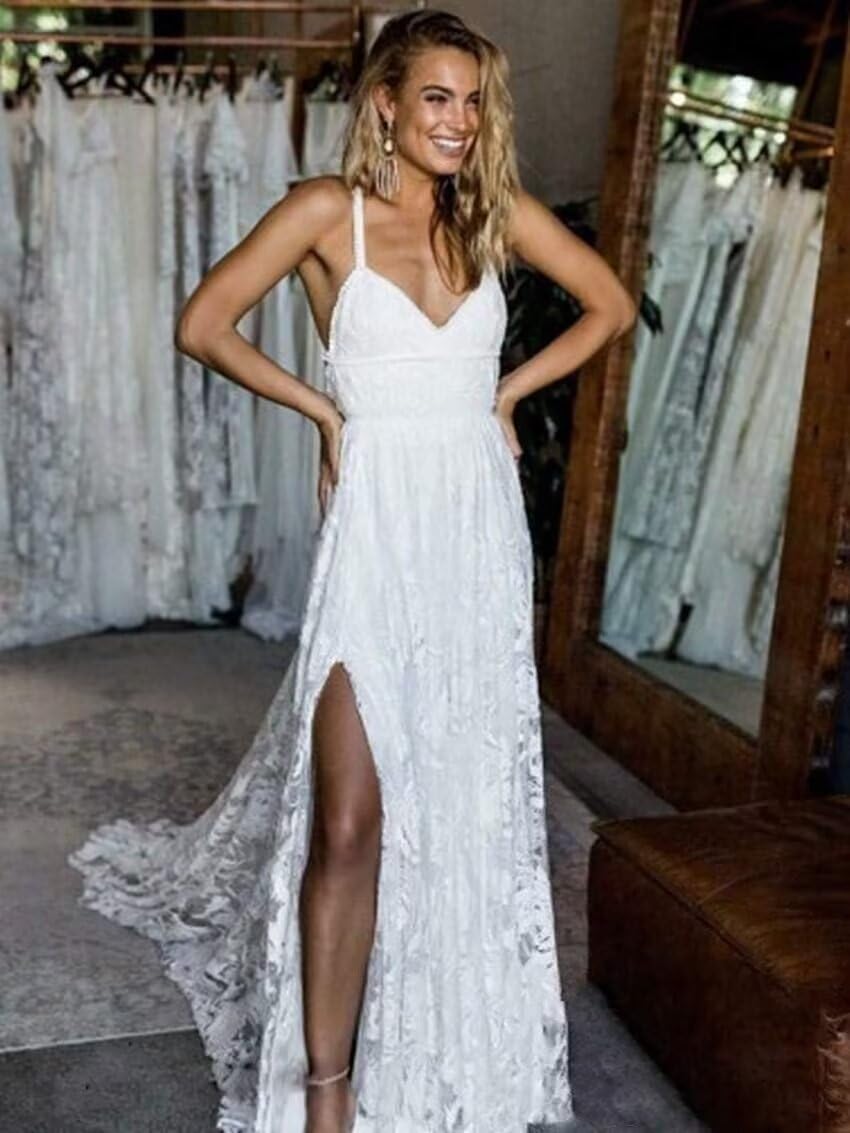 Elegant V-Neck Tulle Wedding Dress with Train | Bridal Gown for Women | Perfect for Church Ceremony, Beach Wedding & Formal Reception | HS13 Collection