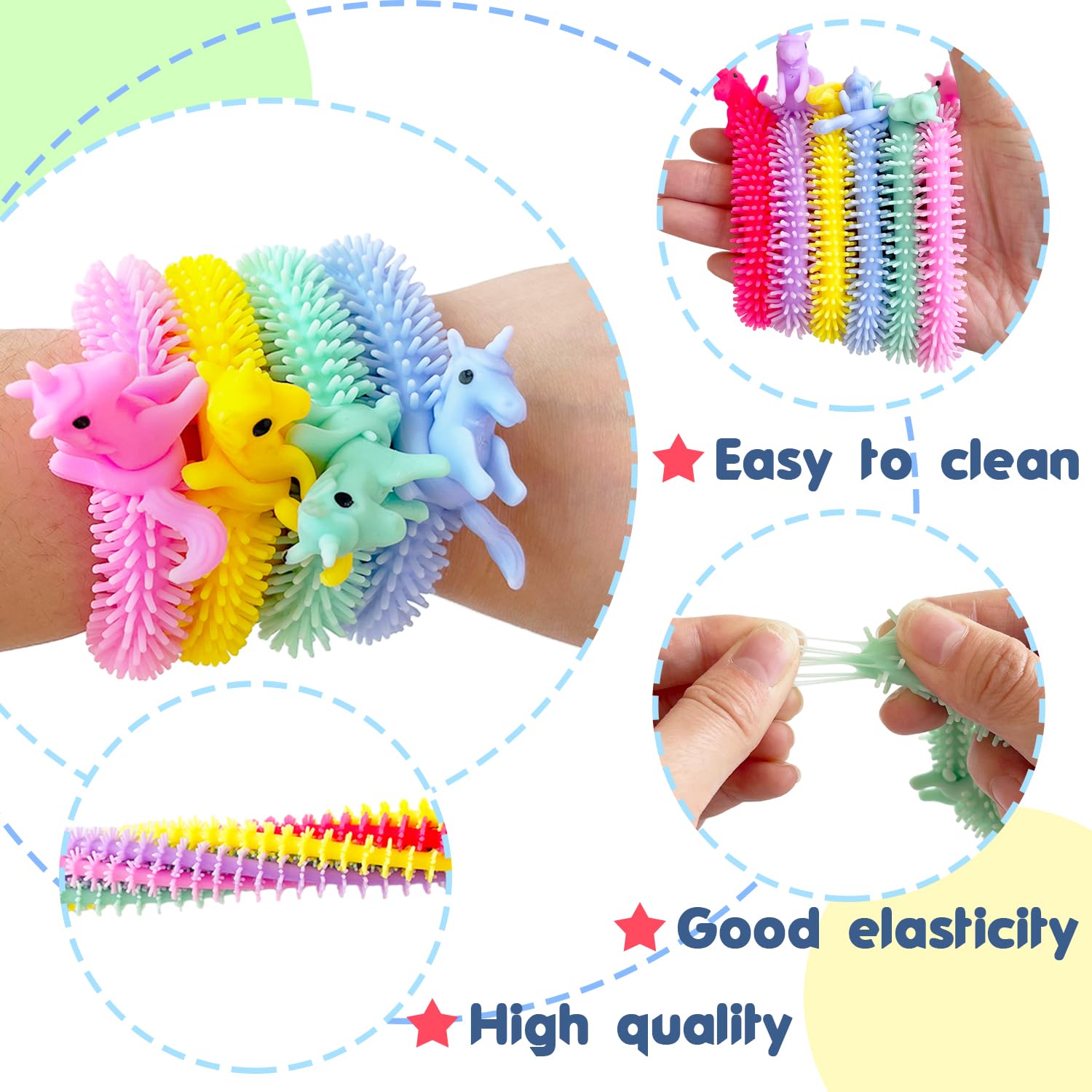 40 Pack Stretchy String Fidget Toys - Unicorn Sensory Stress Relief Toys for Kids & Adults, Stretchy Noodle Strings for Anxiety Relief, Classroom, Office & Party Favors