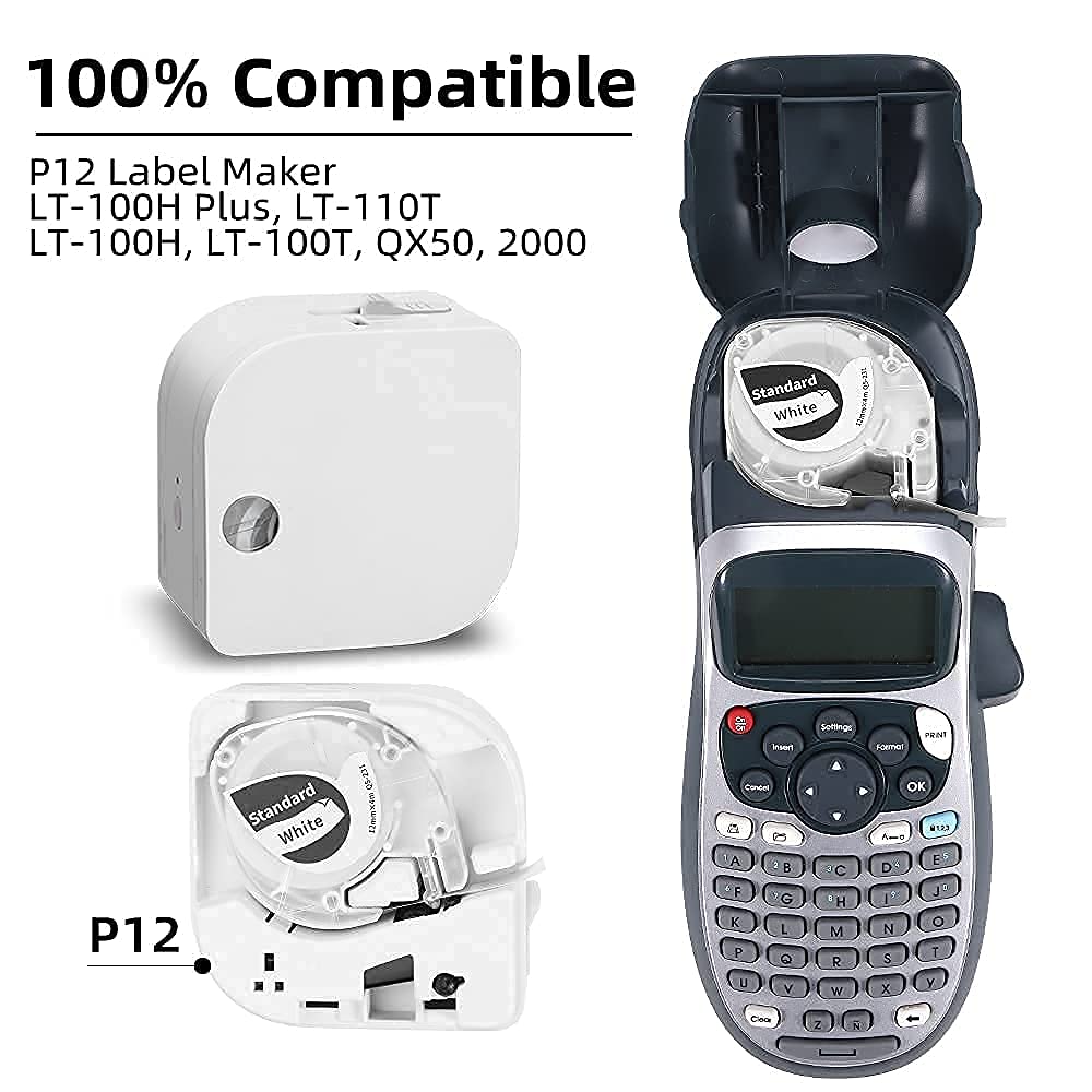 Phomemo P12 Bluetooth Label Maker Machine with 3 Pack Black on Clear Tape - Portable Label Printer for Small Business, Office, Home Organization & Storage