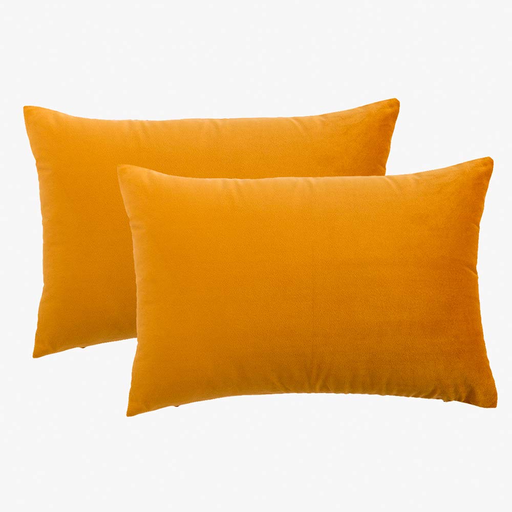 Velvet Decorative Throw Pillow Covers Set of 2 - 12x20 Inch Soft Square Yellow Cushion Covers for Sofa, Couch, Bed & Chair - Perfect for Living Room, Bedroom & Home Decor