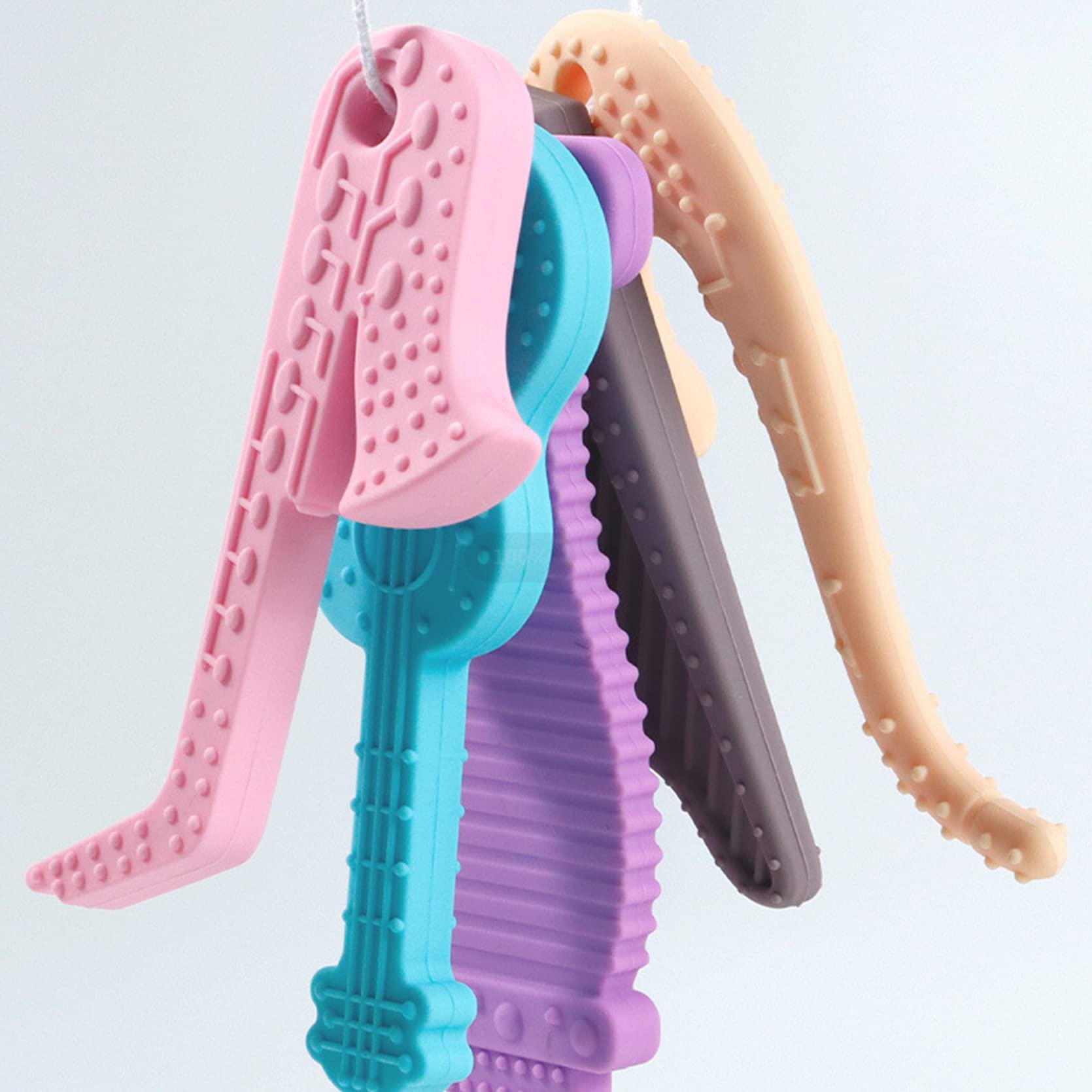 Soft Silicone Teething Toys for Babies - Musical Instrument Shapes (Guitar, Saxophone, Organ) - Soothing Gum Relief for Infants & Toddlers - Purple - Perfect for Home, Travel & Daycare Use