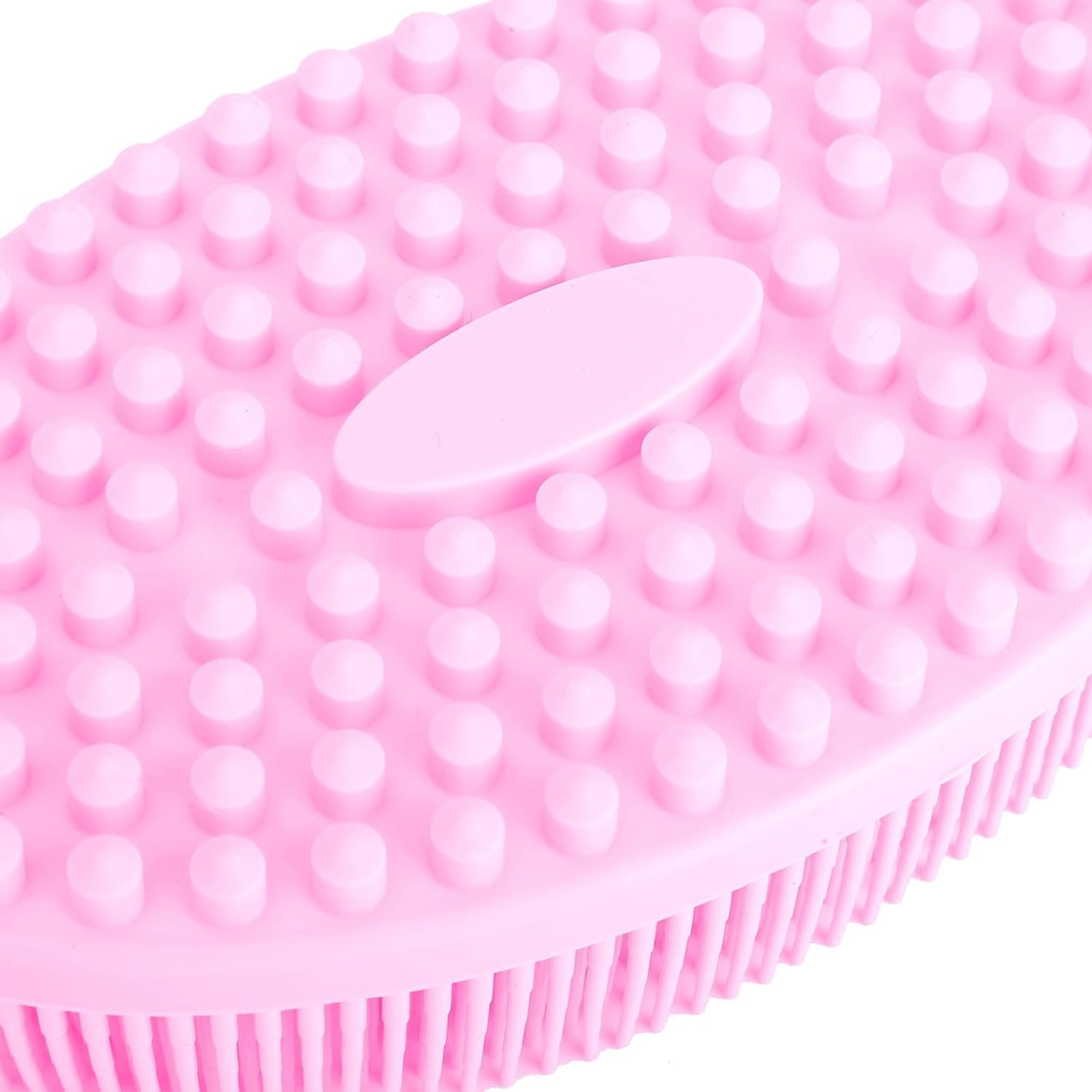 Voxmix Silicone Shower Cleaning Brush - Double Sided Hygienic Bath Scrubber for Adults & Babies - Portable Hair & Body Brush for Bathroom, Spa & Travel (Pink)