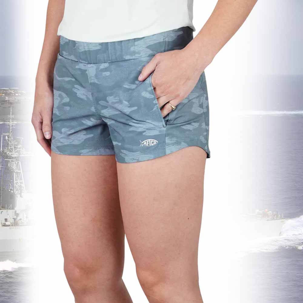 Aftco Light Gray Blur Camo Impact Tactical Women's Shorts - Comfortable Outdoor Hiking & Fishing Shorts for Active Women