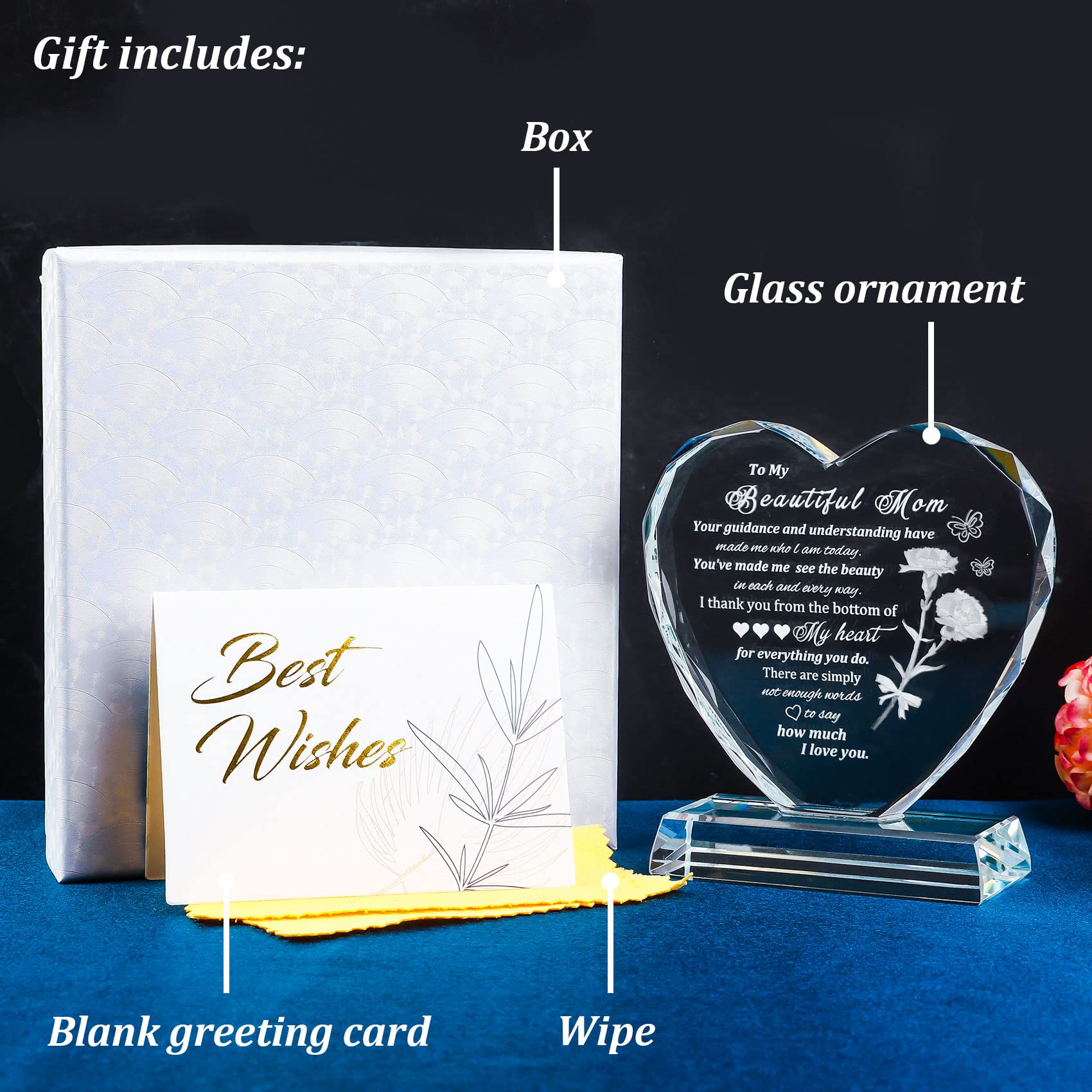 Unique Heart-Shaped Glass Keepsake Gift for Mom - Birthday, Mother's Day, Christmas, Thanksgiving - Thoughtful Daughter to Mom Present for Women Who Have Everything - Perfect for Home Decor & Special Occasions
