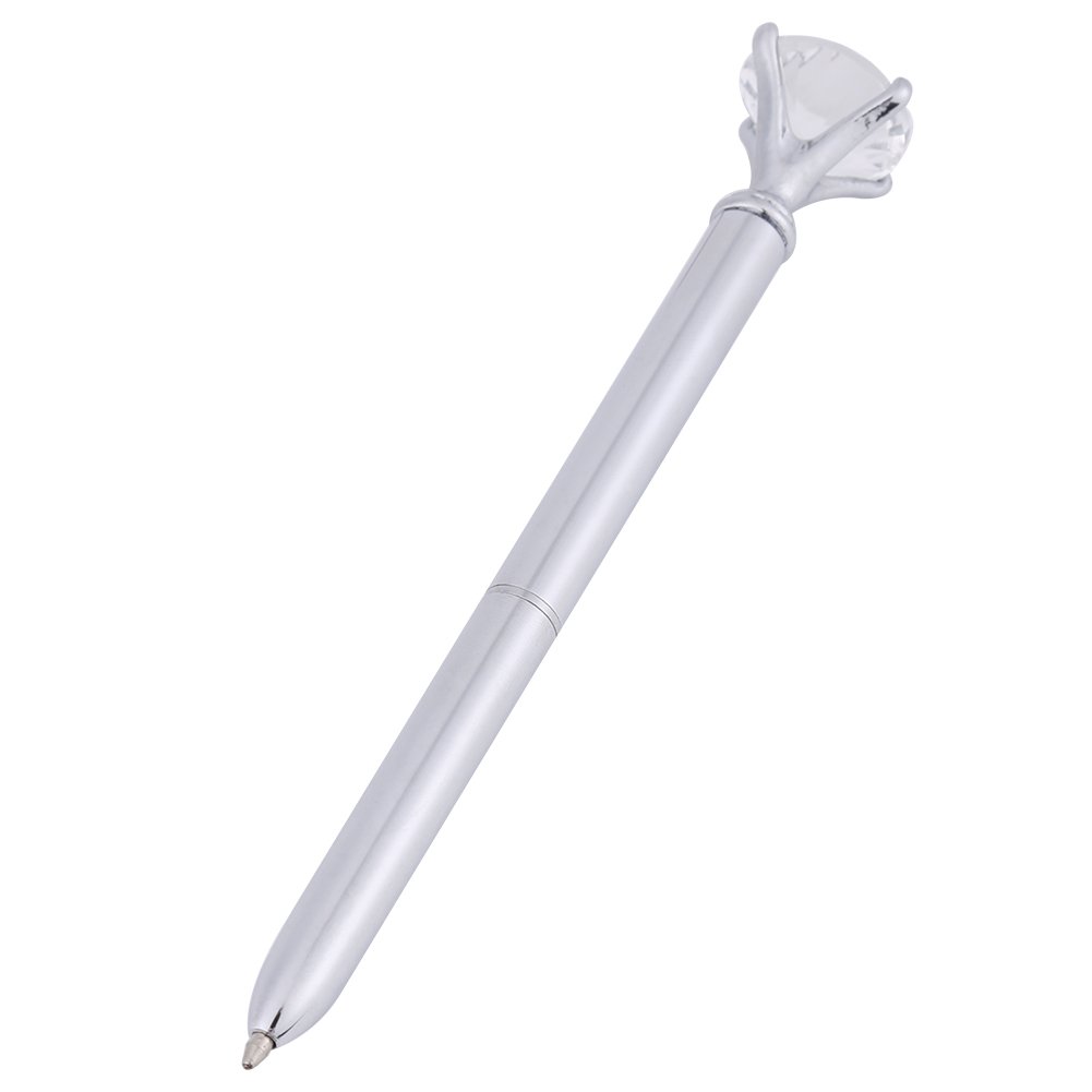 Luxury Diamond Pens - 3-Color Metal Ballpoint Pens with Bling Crystal & Rhinestone Decoration | Elegant Office Supplies & Gift for Women | Perfect for Business Meetings, Wedding Favors & Desk Décor (Silver)