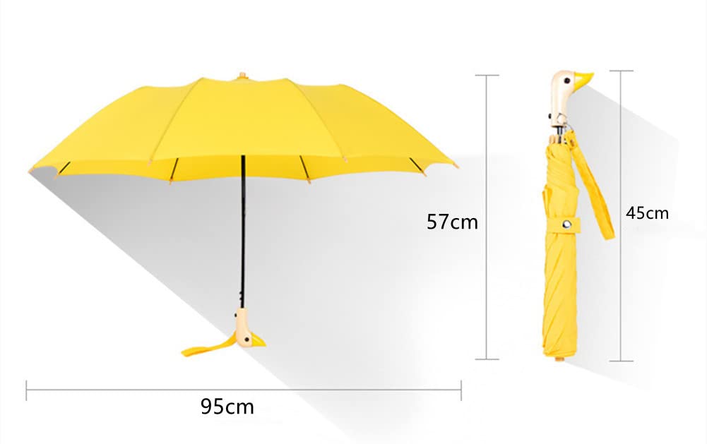 Stylish Cute Duck Wooden Handle Travel Umbrella - Auto Open, Compact & Lightweight for Rainy Days, Beach Trips & Outdoor Adventures
