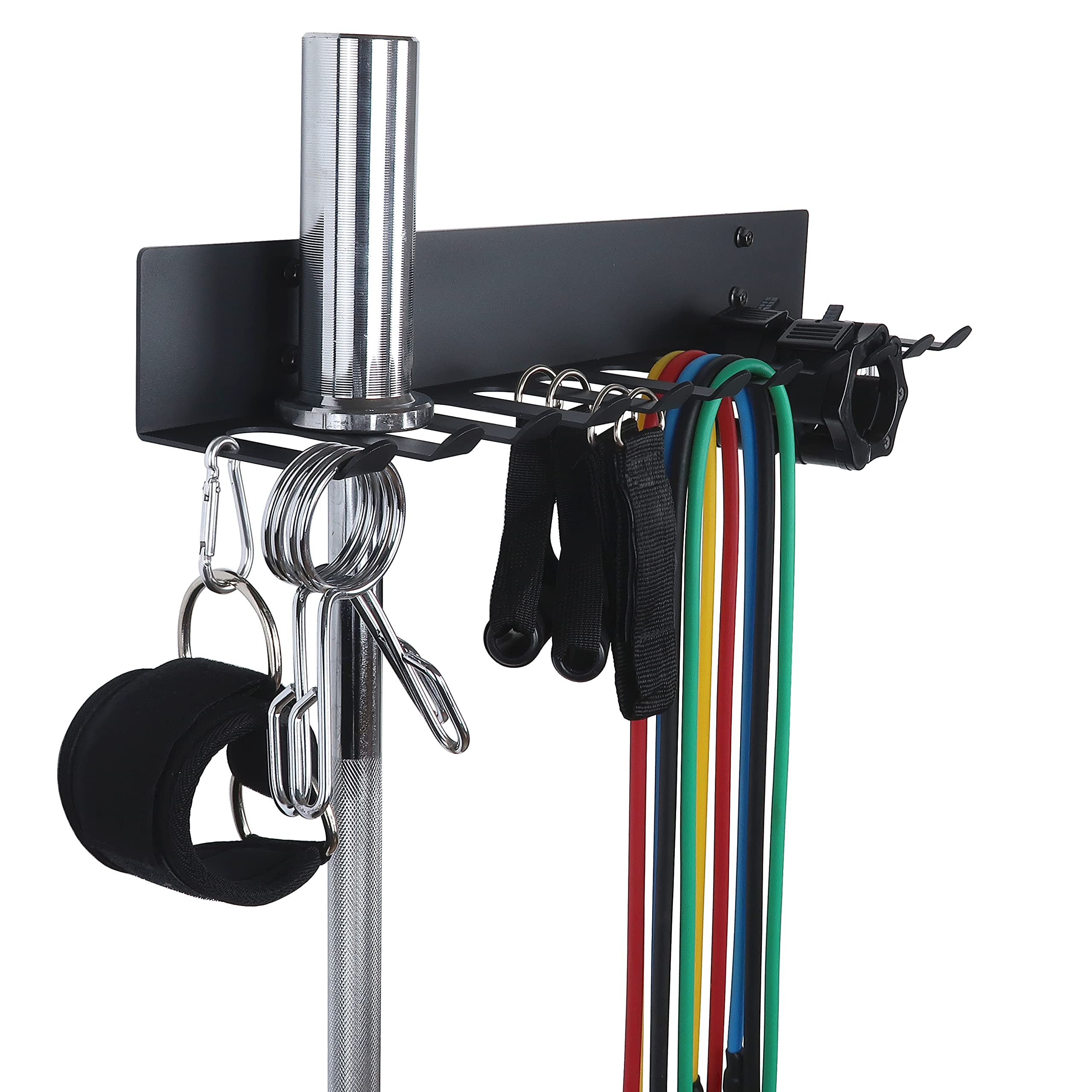 Heavy Duty Wall Mount Gym Storage Rack for Resistance Bands, Barbells, Lifting Belts & Jump Ropes - Home Gym Equipment Organizer for Workout Accessories | Perfect for Garage Gyms, CrossFit & Home Fitness Spaces
