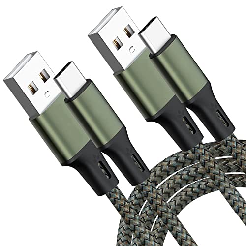 2-Pack 3ft USB C to USB A Fast Charging Cable - 3A Nylon Braided Type C Charger Cord for iPhone 15/Samsung Galaxy/Android Phones - Durable Green Charging Cable for Home, Office & Travel