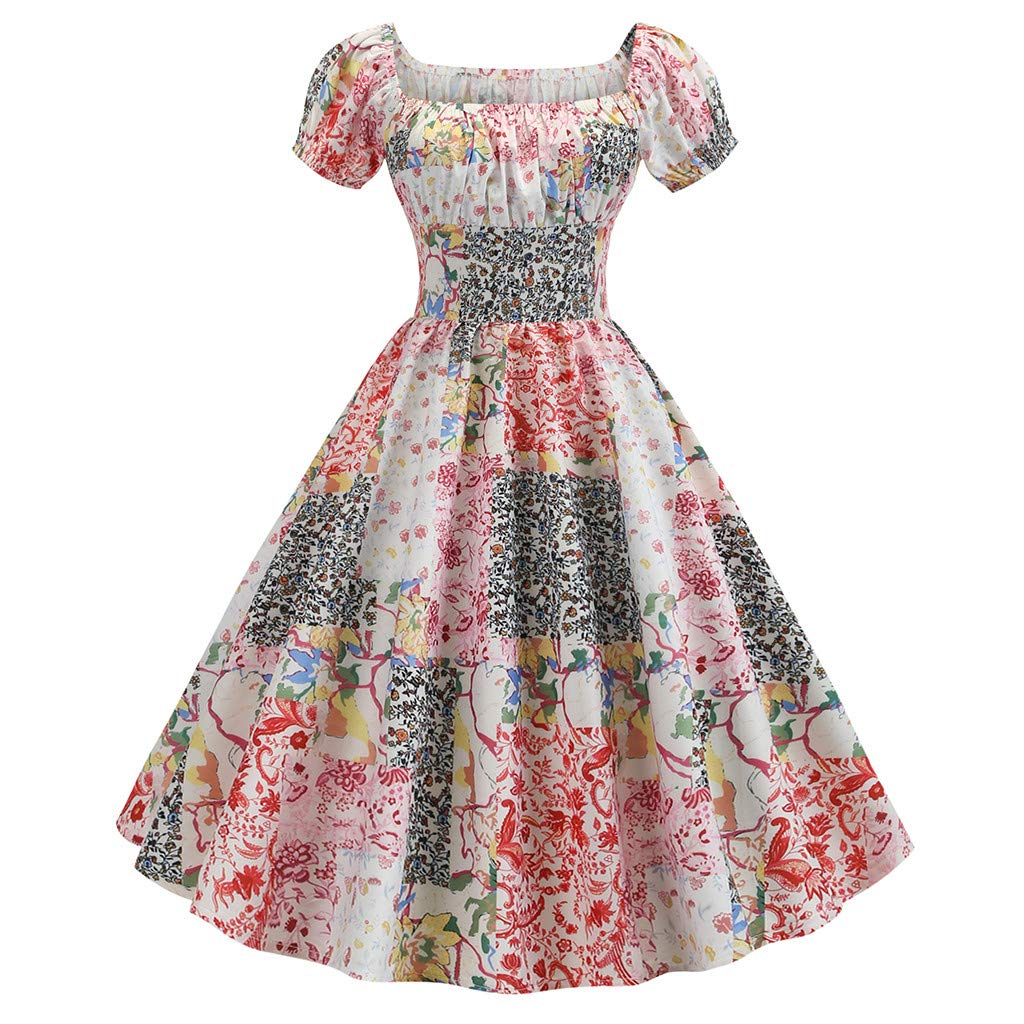 Vintage Tea Dress for Women - Short Sleeve Polka Dot Swing Dress, Knee Length Midi Dress for Wedding, Cocktail Party & Rockabilly Style | Formal Occasions, Date Night & Retro Fashion