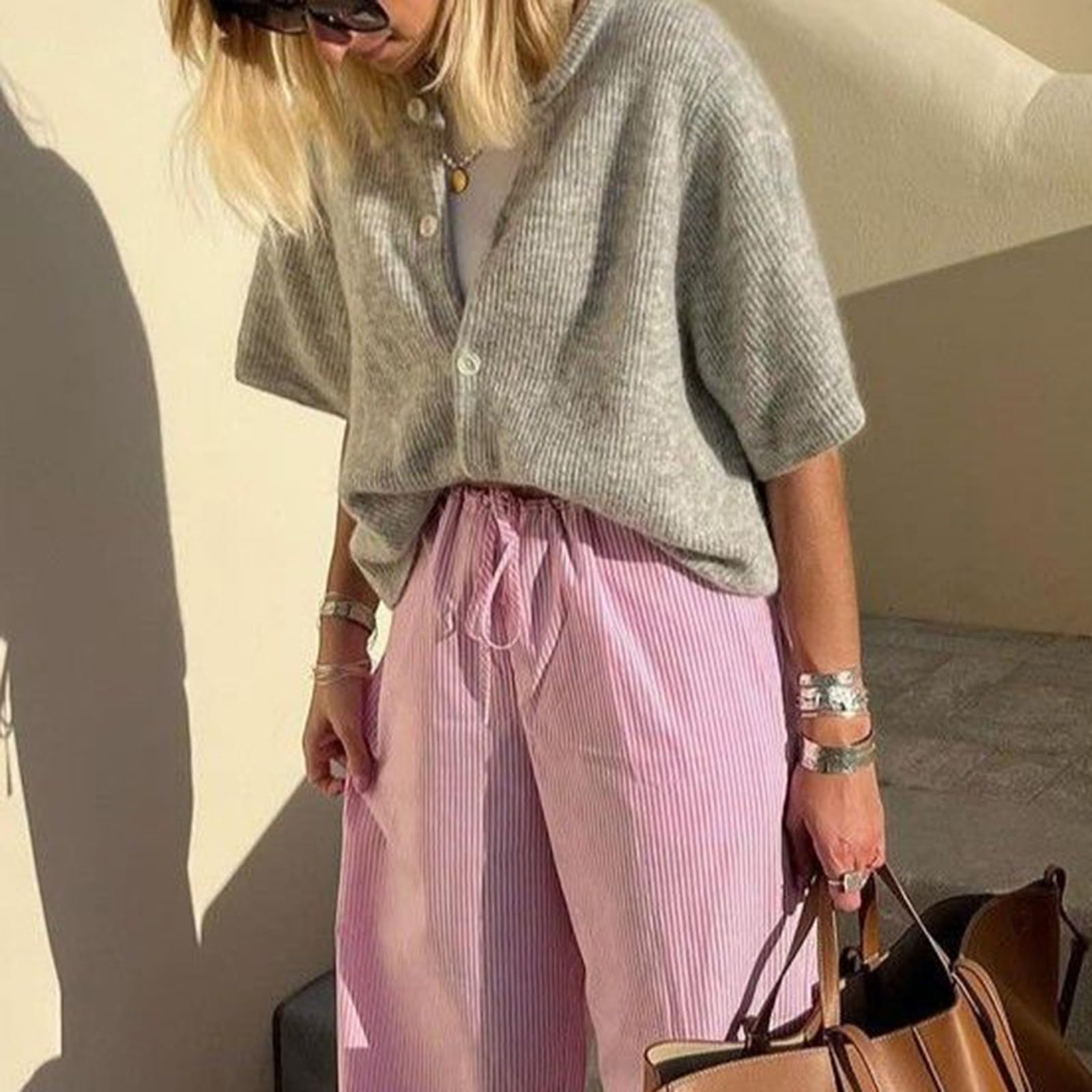 Y2K Women's Knitted Crop Cardigan - Short Sleeve Button Down Sweater & Cute Crop Top for Going Out | Perfect for Casual Wear, Date Night and Spring Fashion