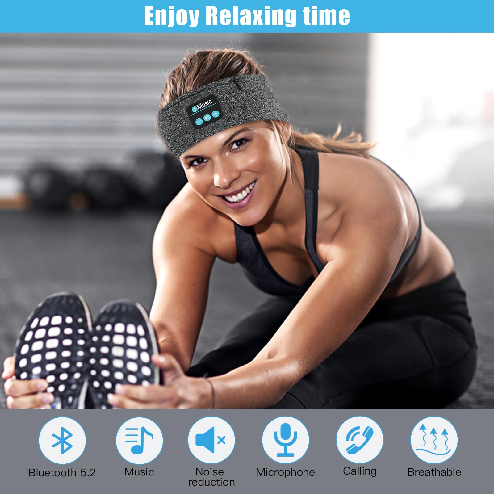 Wireless Bluetooth Sleep Headphones for Side Sleepers - Comfortable Elastic Music Headband with Detachable Speakers, Sports Earphones for Running, Yoga, Fitness, Workout & Travel - Perfect for Nighttime Relaxation, Meditation and Noise Cancellation (Unisex)