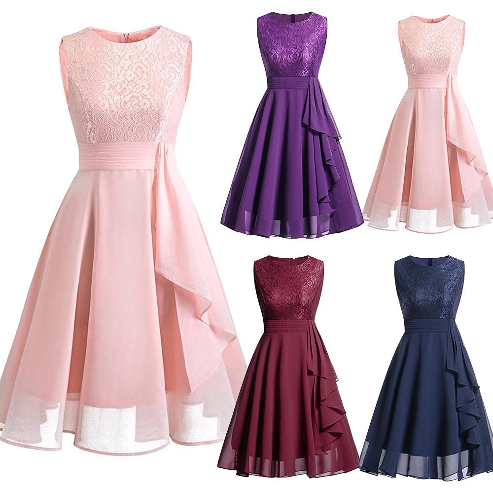Elegant Round Neck Sleeveless Lace Embroidered Formal Mini Dress for Women - Perfect for Wedding, Bridesmaid, Cocktail Party & Special Occasions
