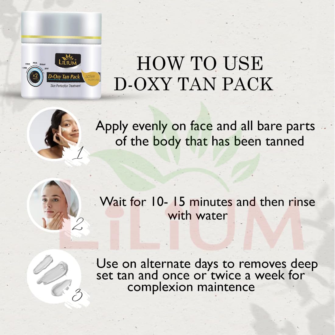 Lilium D Oxy Tan Removal Face Pack with Kojic Acid & Milk - Dermatologist Tested Vegan Sun Damage Protection Cream - Hydrating Brightening Mask for Men & Women (40g) - Perfect for Post-Sun Care & Daily Skin Brightening