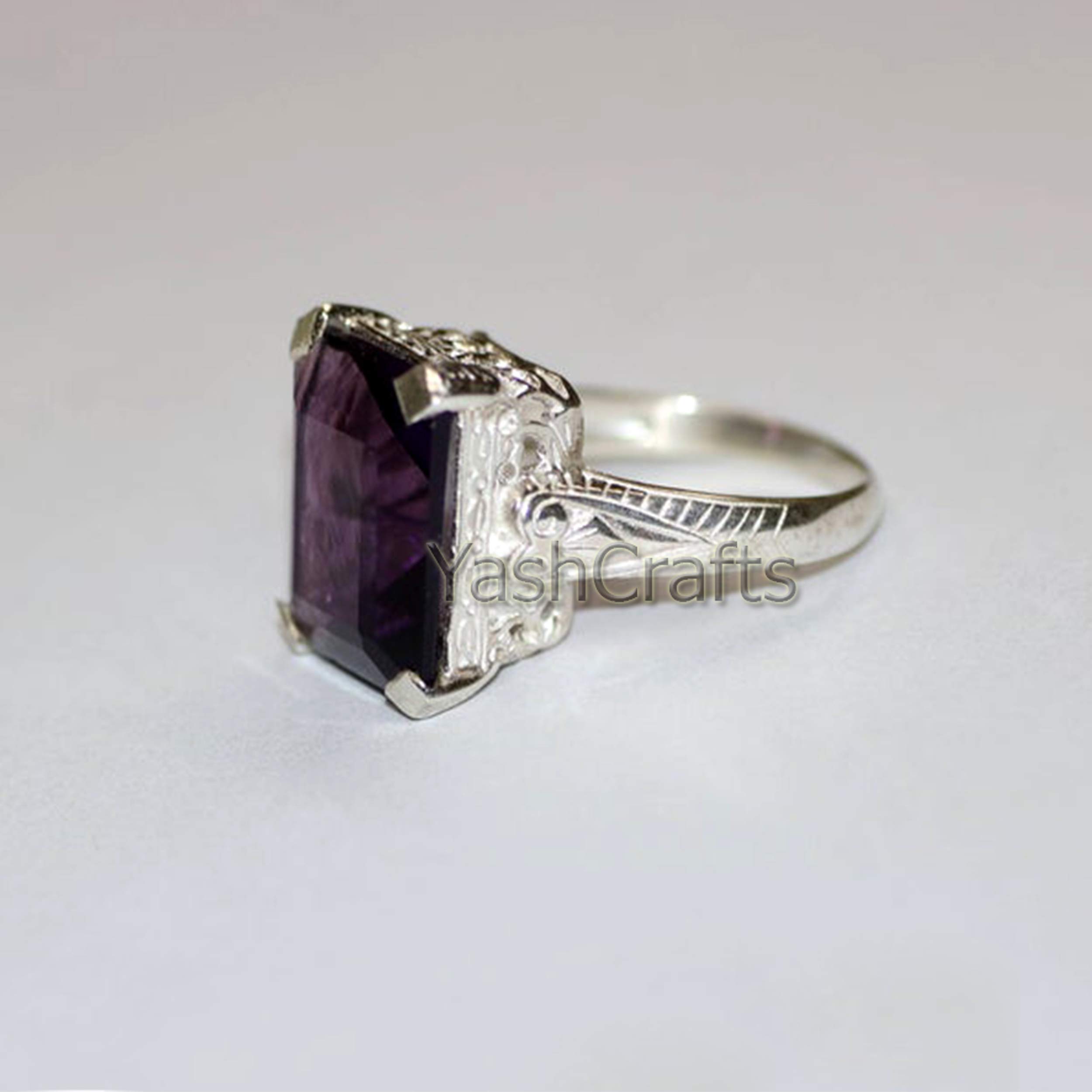 African Amethyst Sterling Silver Ring - Natural Faceted Purple Gemstone Ring for Women | February Birthstone Jewelry, Wedding Gift, Anniversary Present, Everyday Elegance
