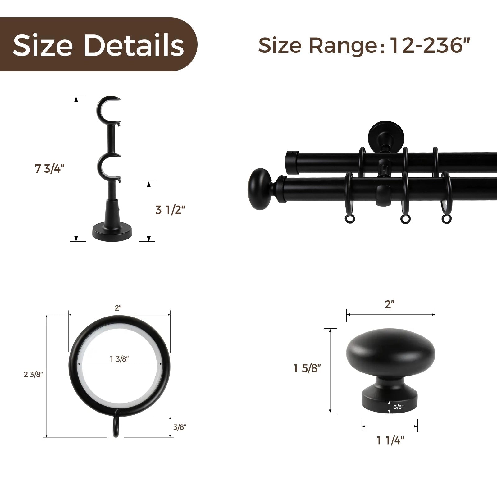 Kelvin Double Window Curtain Rod - Adjustable Tension Rod for Windows, Black Metal Curtain Rod for Home Decor - Perfect for Living Room, Bedroom & Kitchen Windows