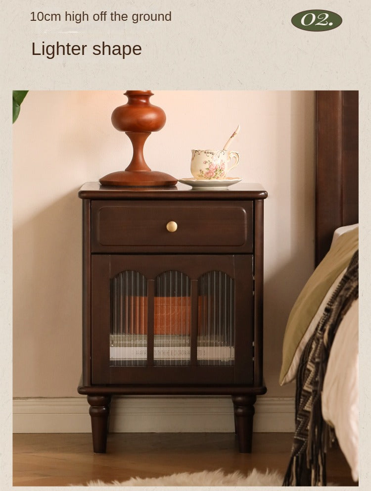 Solid Wood Poplar Nightstand - American Retro Style Bedside Table for Bedroom, Living Room & Guest Room