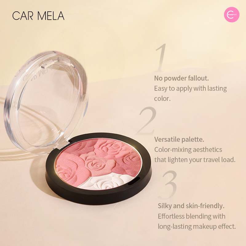 CARMELA 6-Color Embossed Highlighter & Blush Palette - Buildable Pigment for Contouring, Strobing & Cheek Color - Perfect for Everyday Makeup & Special Occasions