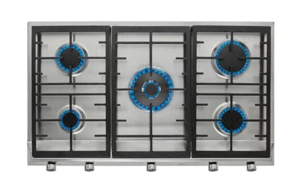 EX 90.1 5G AI AL DR CI Stainless Steel Gas Hob with Frontal Control Knobs - Dual Fuel (Butane & Natural Gas) - Smart Cooking for Modern Kitchens - Perfect for Home Chefs & Restaurants