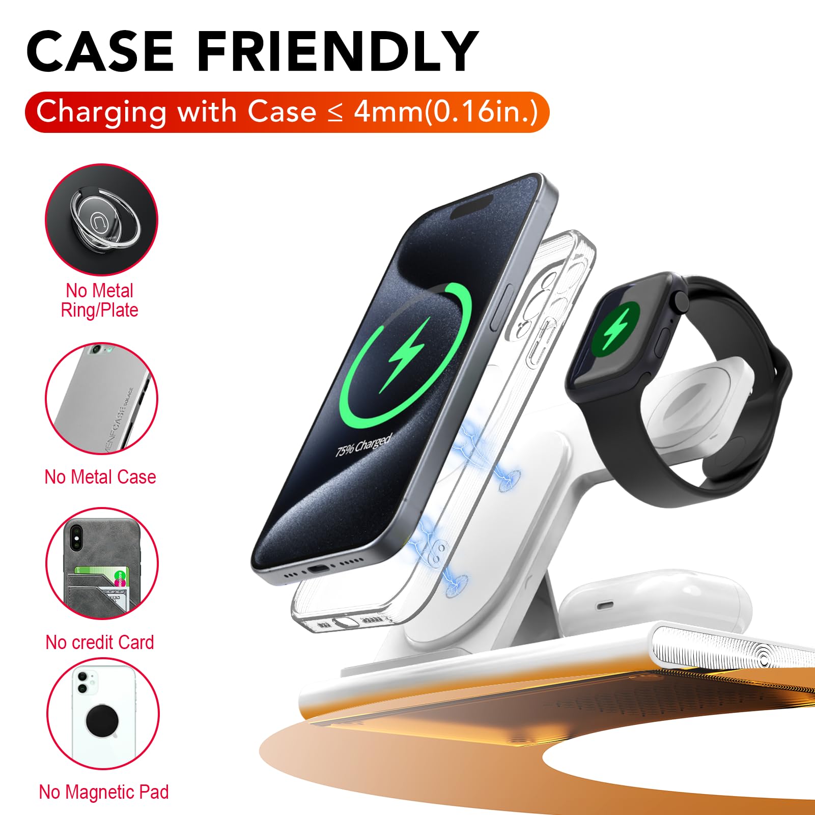 3-in-1 Foldable Wireless Charging Station for iPhone 16/15/14/13/12/11 Series, Apple Watch & AirPods 4/3/2/Pro/Pro 2 - Fast Charging Stand with Night Light (White) | Perfect for Bedside, Office & Travel Use