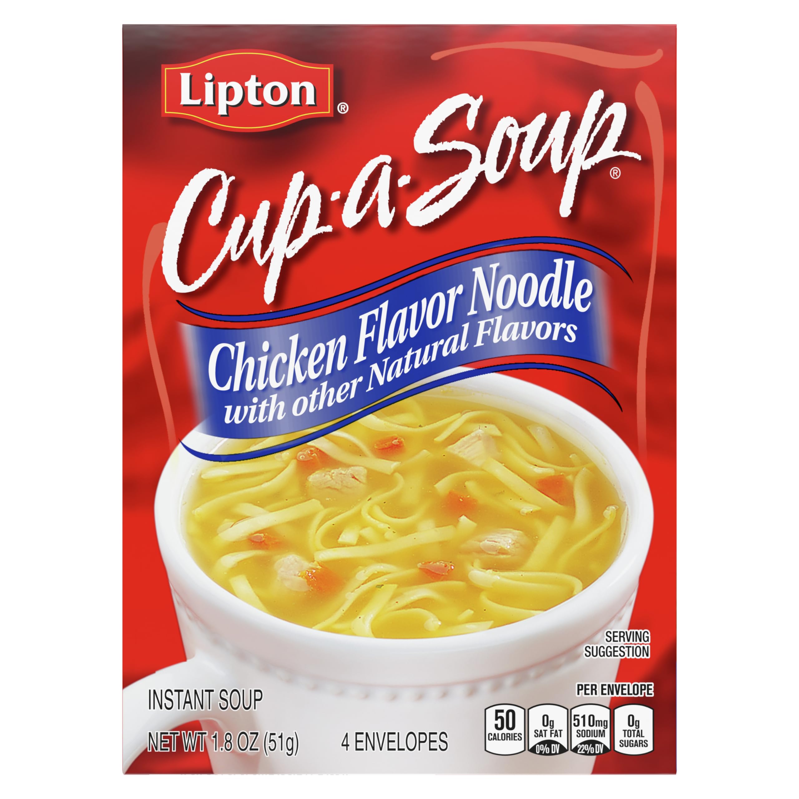 Lipton Cup-a-Soup Instant Chicken Noodle Soup - 4 Pack (1.8 oz Each) | Made with Real Chicken Broth | Quick & Easy Meal | Perfect for Office Lunches, Camping & Cold Weather Comfort