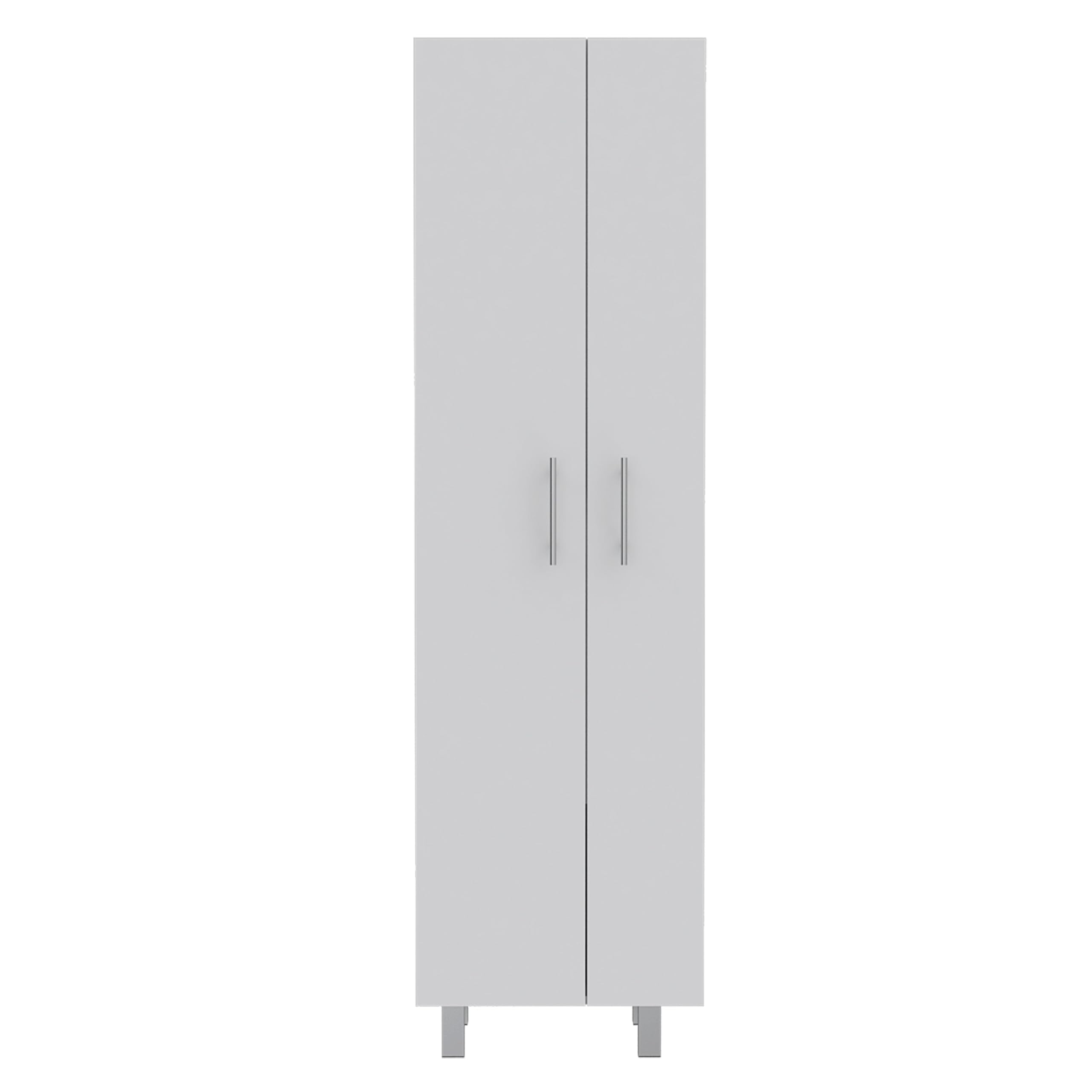 TUHOME Nala White Double Door Cleaning Cabinet with 5 Shelves & 4 Legs - Perfect for Bathroom, Kitchen, Laundry Room & Garage Storage Organization