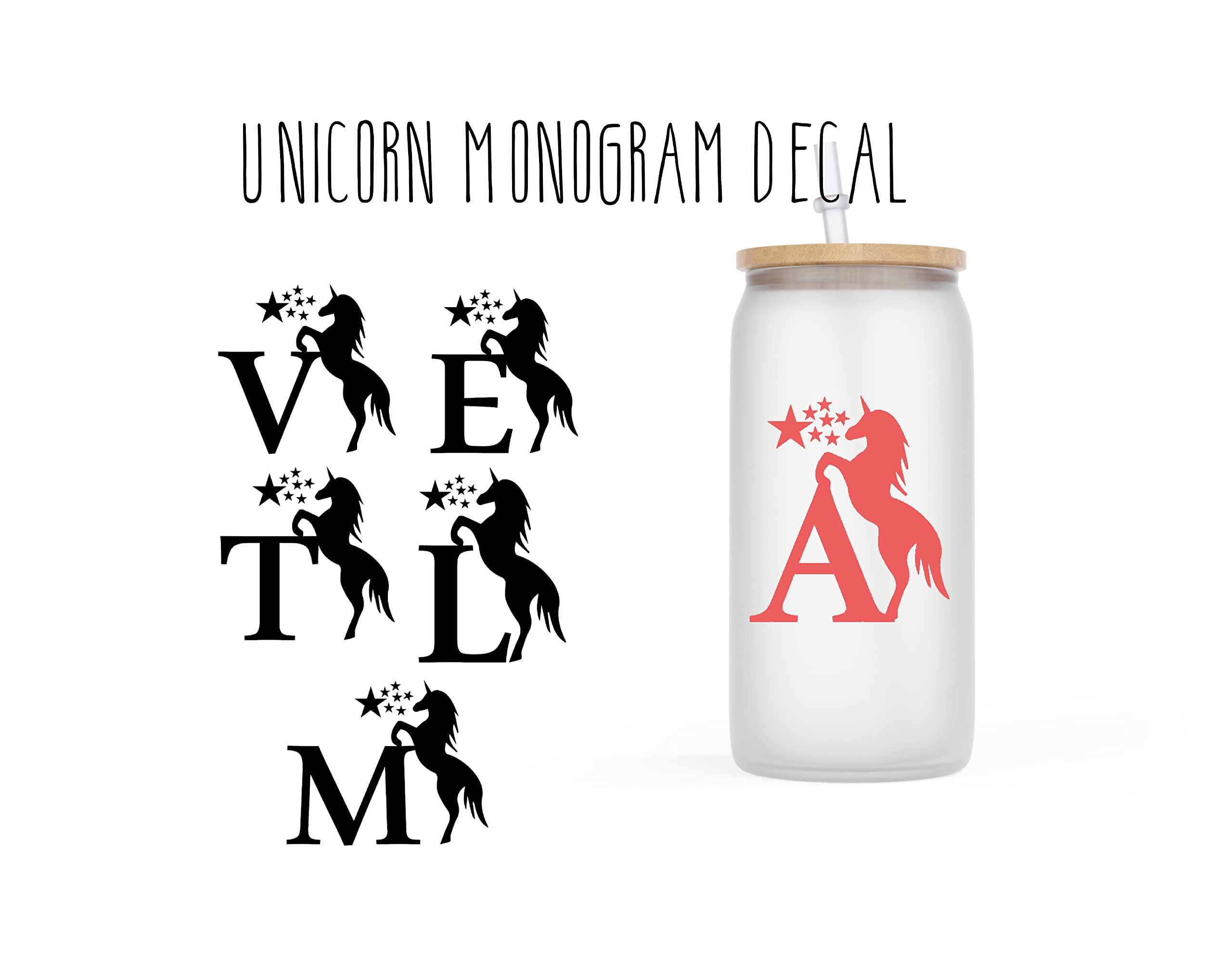 Personalized Monogram Decal Stickers for Kids - Waterproof Vinyl Lettering for Walls, Water Bottles, Tumblers & DIY Crafts - Holographic Unicorn Design - Perfect for Birthday Gifts, Room Decor & School Supplies