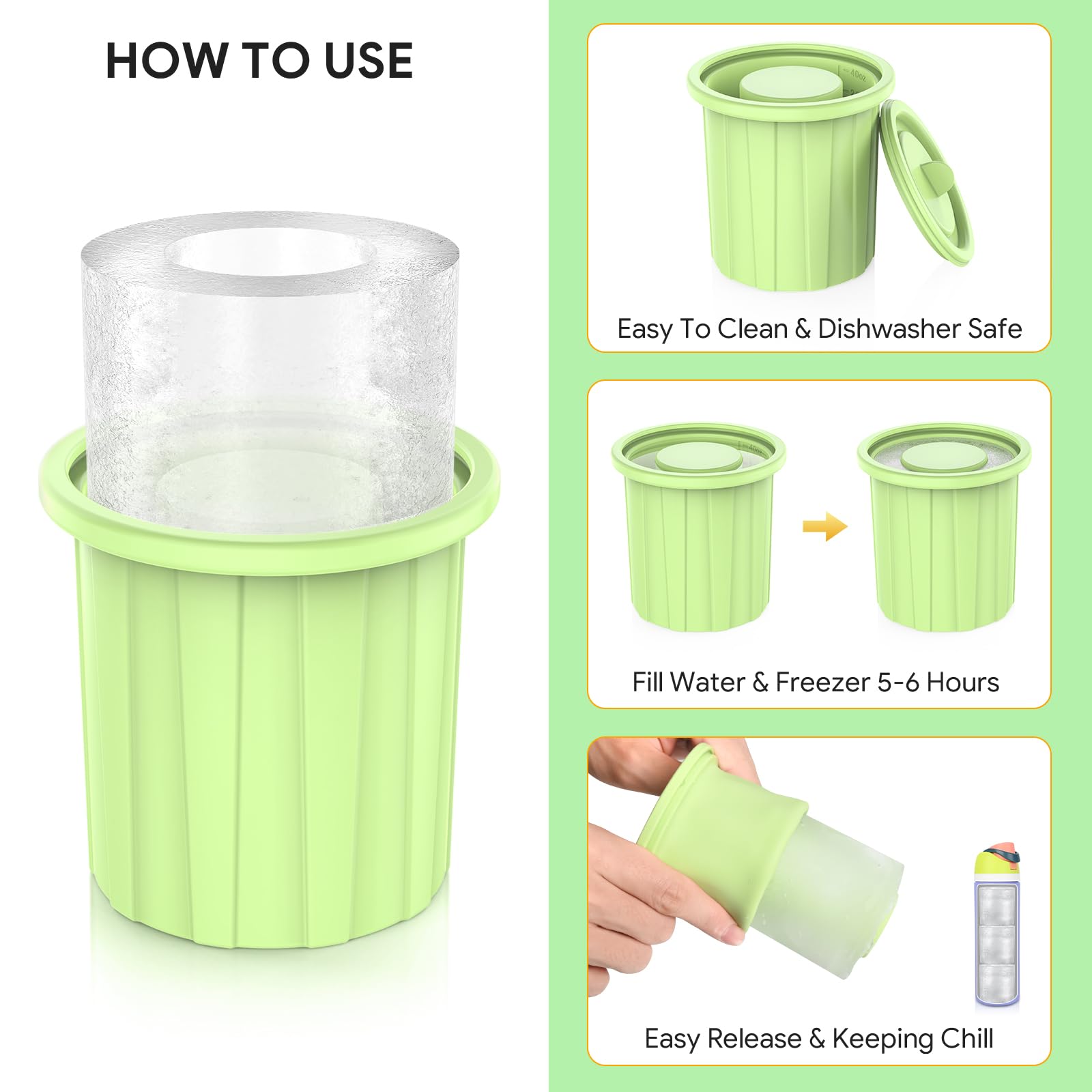 Silicone Ice Cube Tray for Owala Water Bottle - Freezer Safe Ice Mold with Lid for 24-40oz Water Bottles - Perfect for Cocktails, Whiskey & Cold Drinks at Home, Office or Outdoor Activities