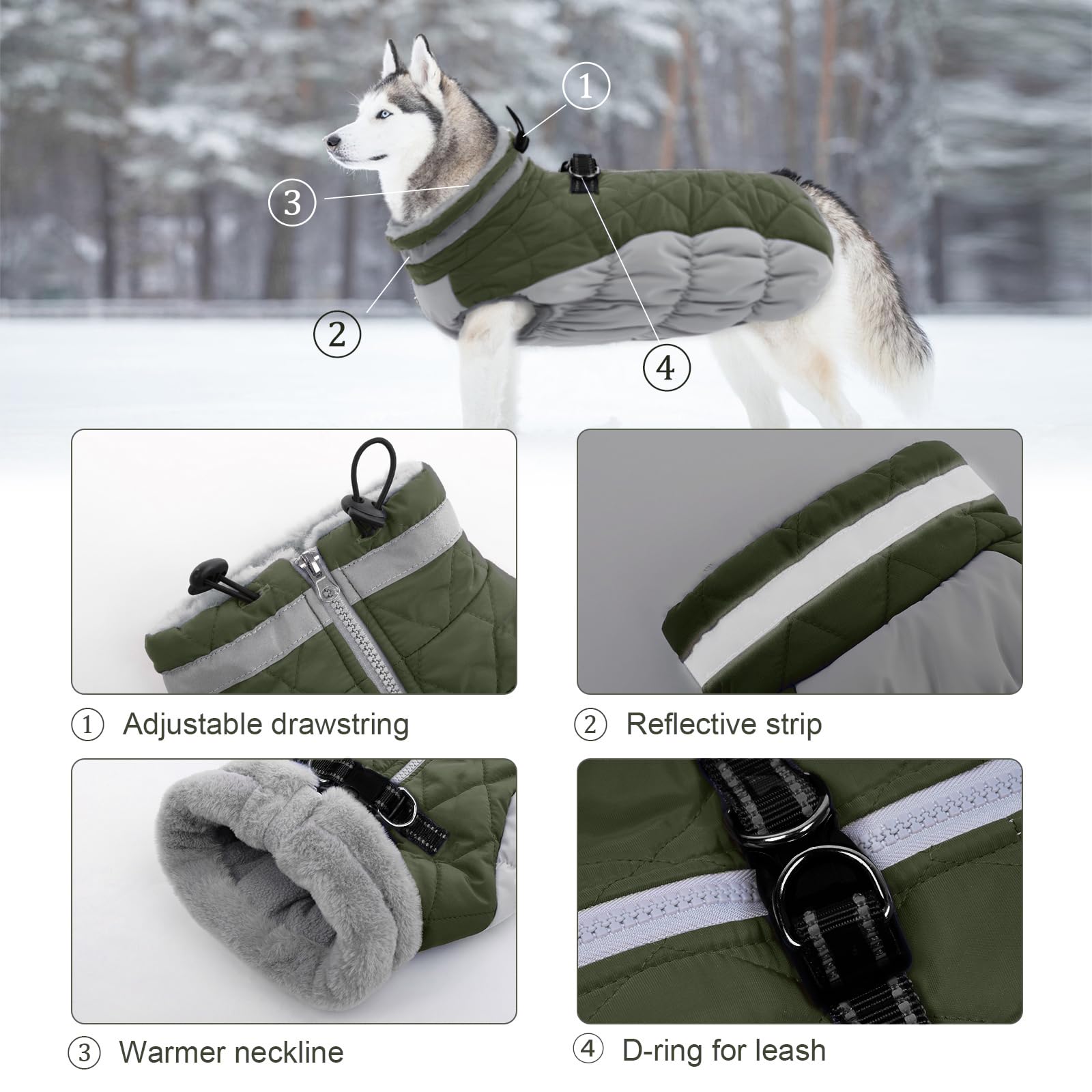 Lelepet Warm Winter Dog Coat with Harness - Windproof, Reflective Turtleneck Fleece Jacket for Small, Medium & Large Dogs | Cold Weather Protection for Outdoor Walks & Winter Adventures