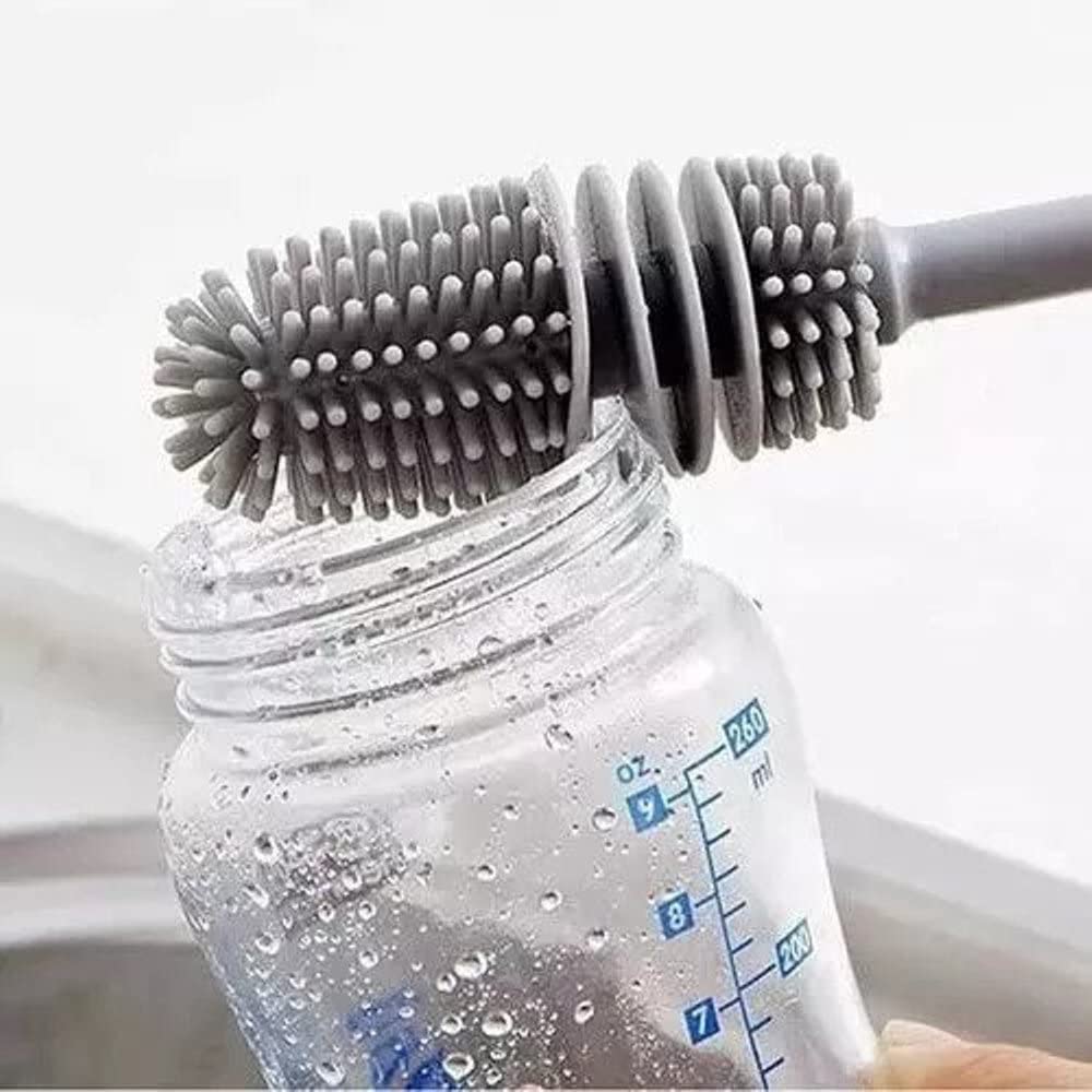 Silicone Bottle Cleaning Brush with Long Handle - Perfect for Water Bottles, Containers, Vases & Glassware - Durable Kitchen Cleaning Tool (Pack of 1) - Ideal for Home, Office, Camping & Travel Use
