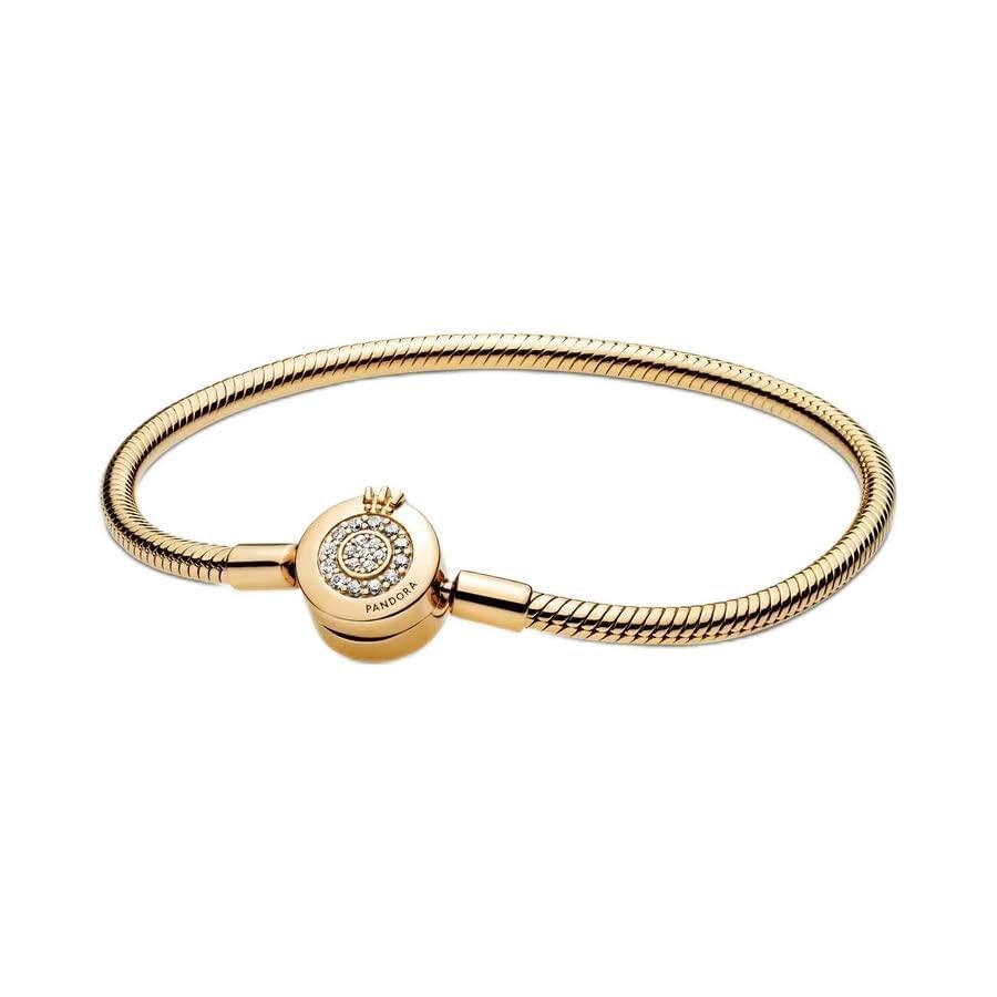 PANDORA Moments Sparkling Crown O Pavé Clasp Snake Chain Bracelet for Women - Elegant Jewelry Gift with Gift Box - Perfect for Anniversaries, Birthdays & Special Occasions