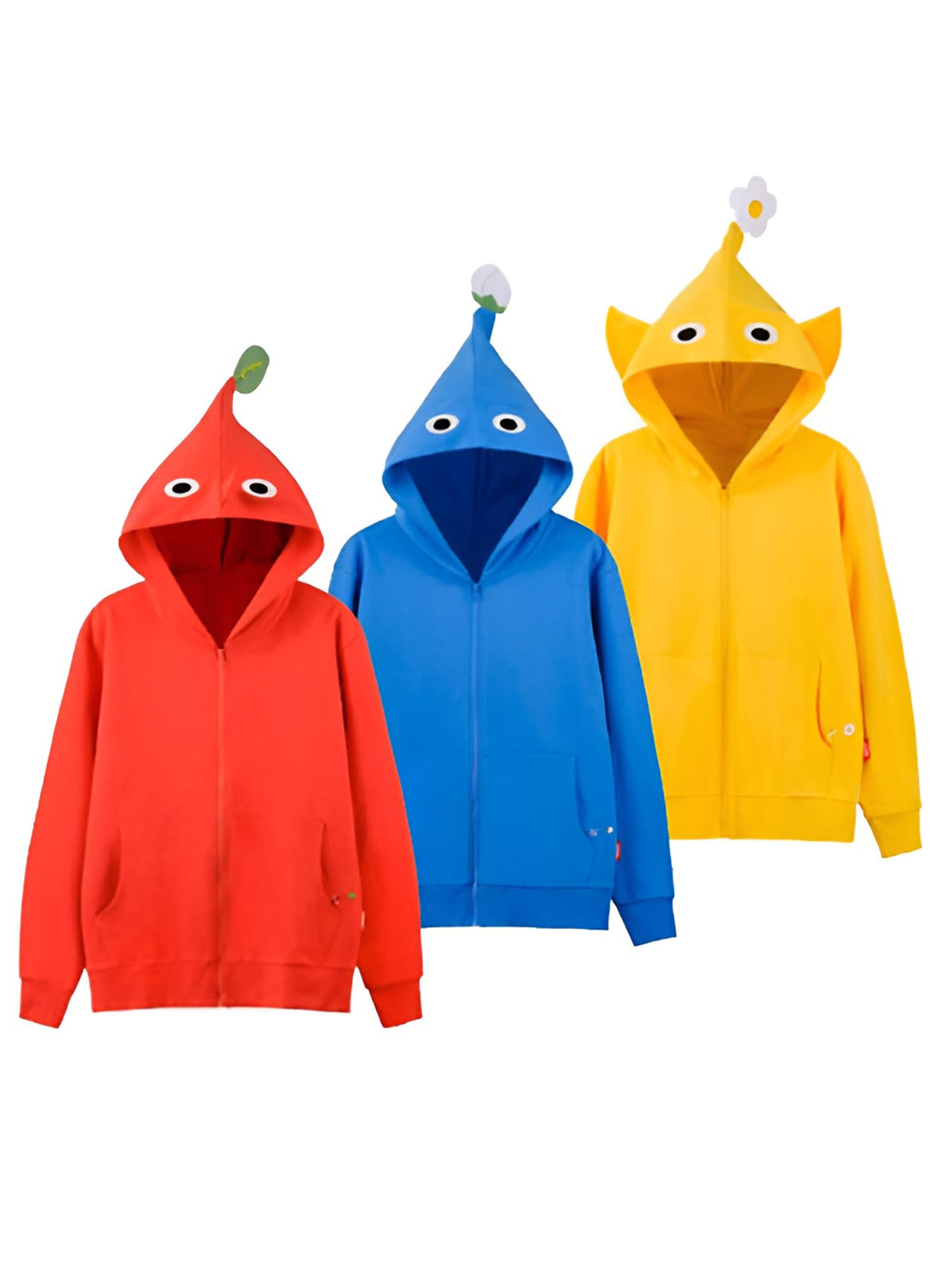 Men's Cartoon Hooded Fleece Jacket - Vibrant Yellow Blue Red Casual Costume Jacket for Cosplay, Halloween & Winter Fashion
