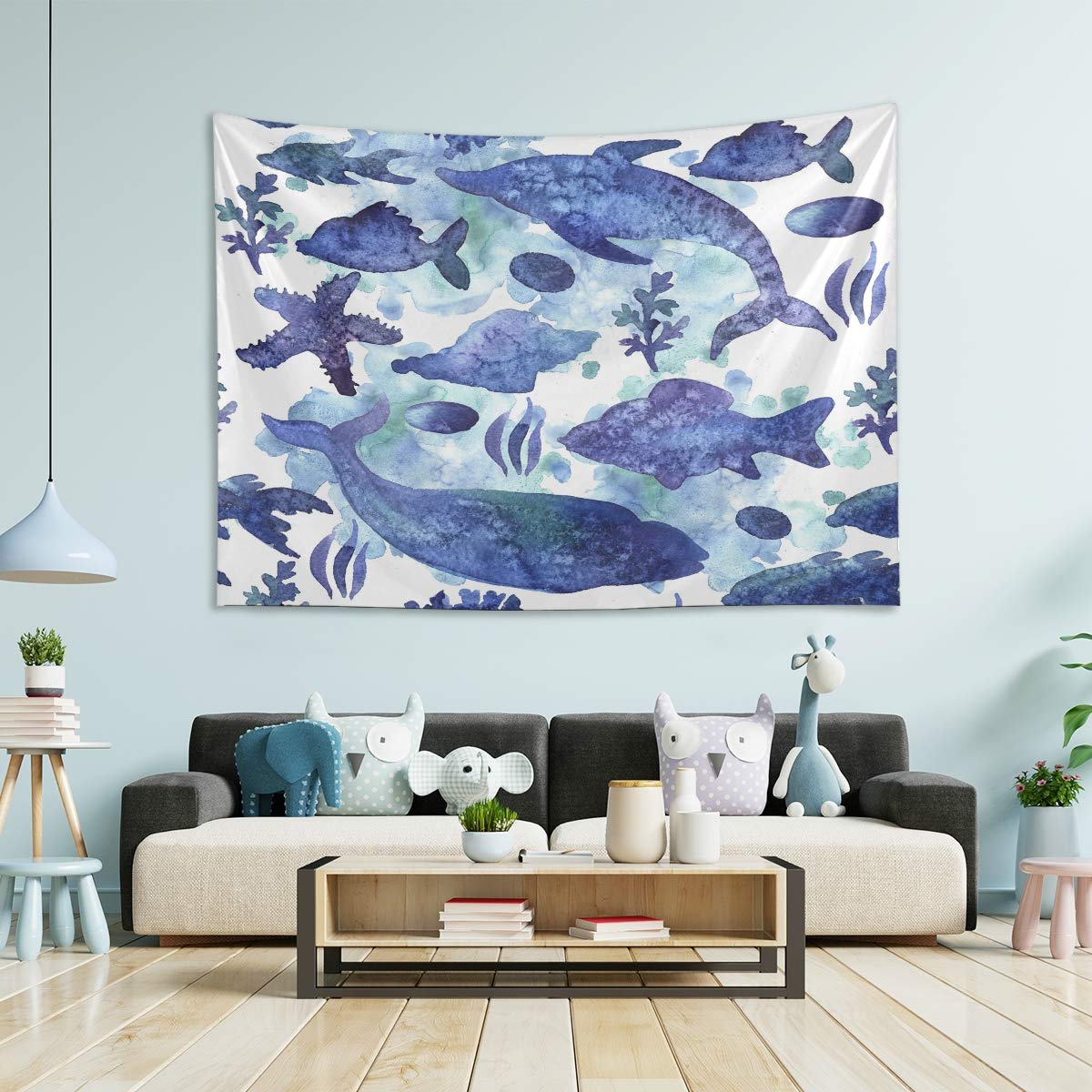Large Watercolor Marine Tapestry Wall Hanging - 60x50 Inch Ocean Themed Bedroom Decor | Perfect for Boho Room Aesthetic, Dorm Decor & Living Room Wall Art