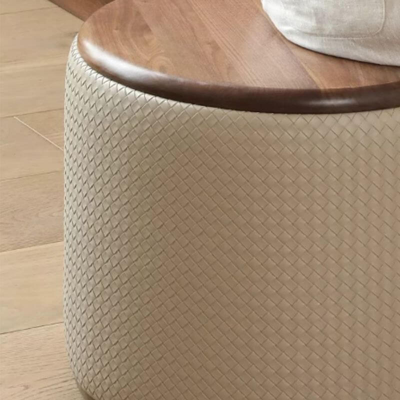 Brown Upholstered Vanity Stool with Solid Wood Frame - Backless Makeup Seat for Bedroom, Dressing Table & Vanity Area