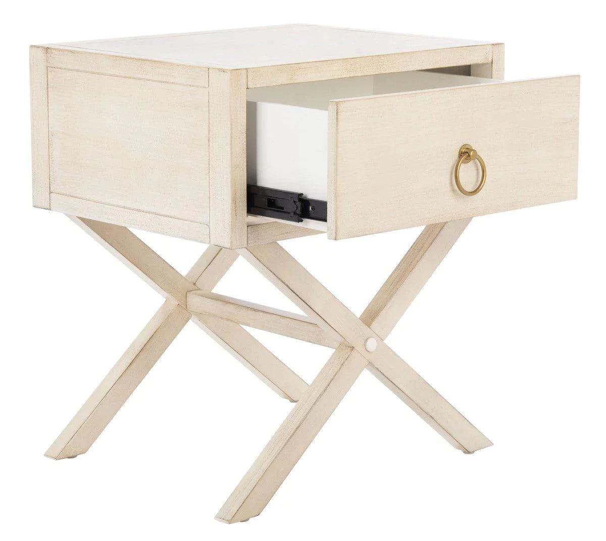Antique White Modern Nightstand with One Drawer - Perfect for Bedroom, Living Room, or Guest Room - Cross Base Design for Stylish Home Decor