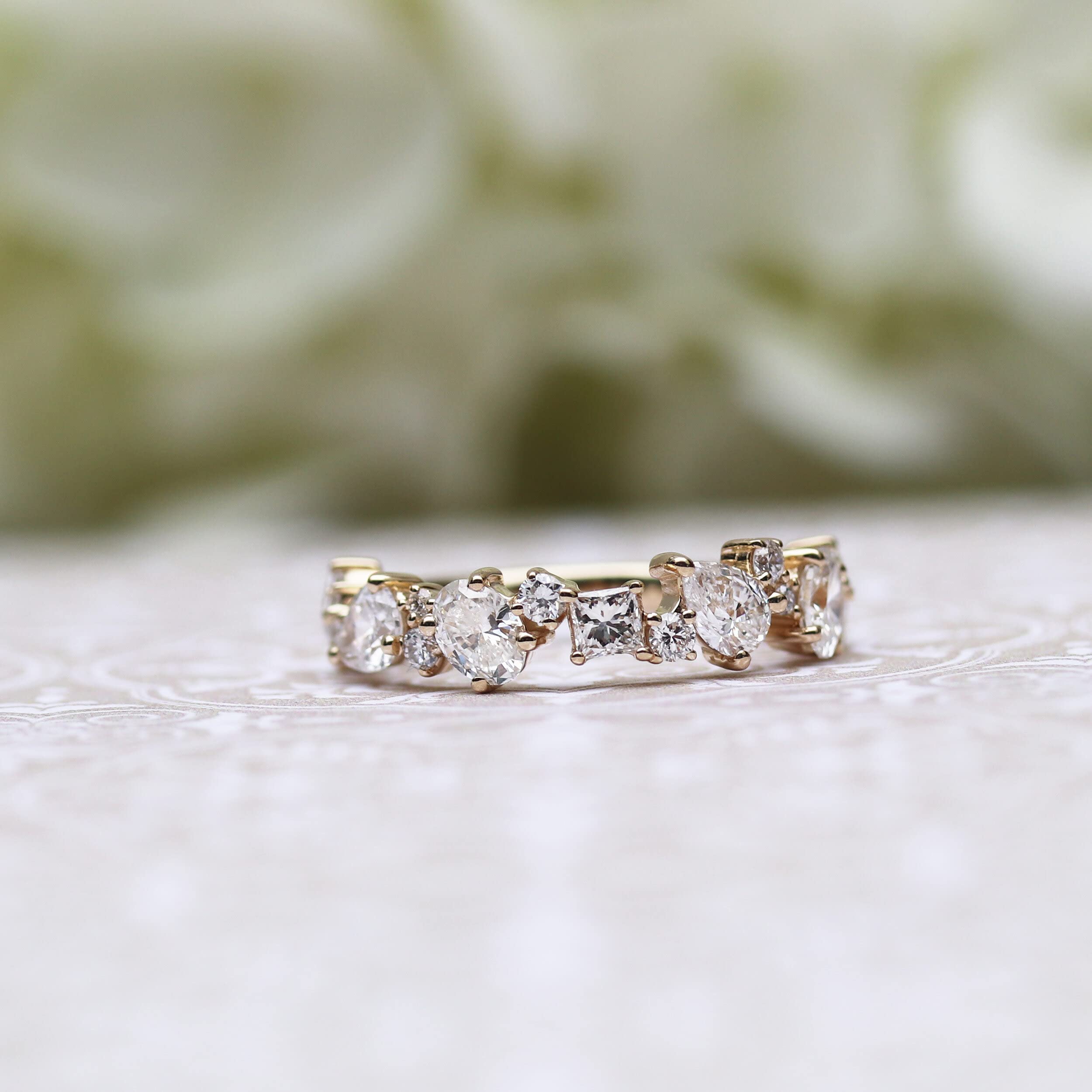 1.50Ct Multi-Shape Scatter Eternity Ring for Women - 14k White Gold Moissanite Wedding Band, Anniversary Promise Ring with Claw Setting - Perfect for Bridal Jewelry, Engagement Gifts & Special Occasions