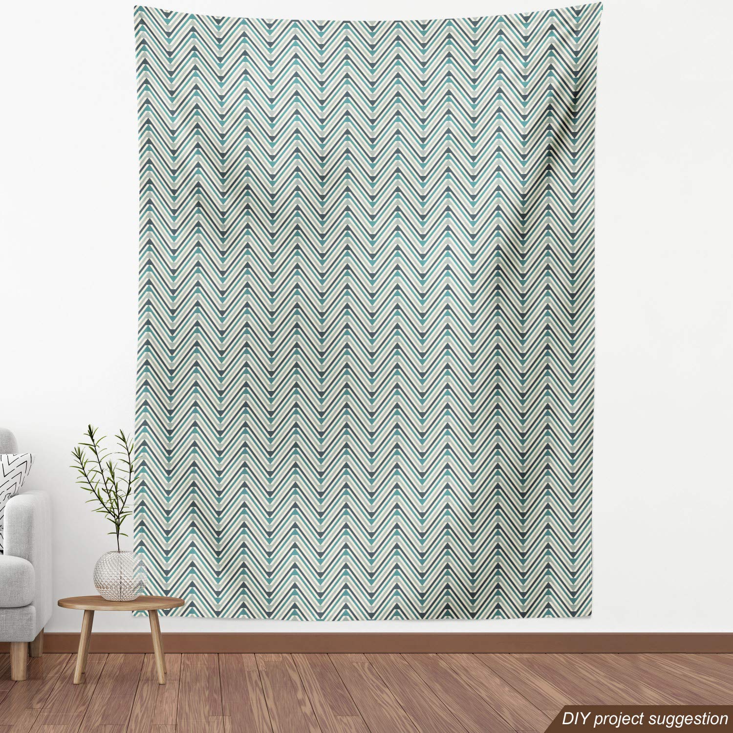 Ambesonne Abstract Fabric by The Yard - Geometric Zigzag Pattern Upholstery Material for Sofa, Curtains & Home Decor (10 Yards, Sage Green & Cadet Blue) - Perfect for DIY Projects, Furniture Makeovers & Wall Hangings