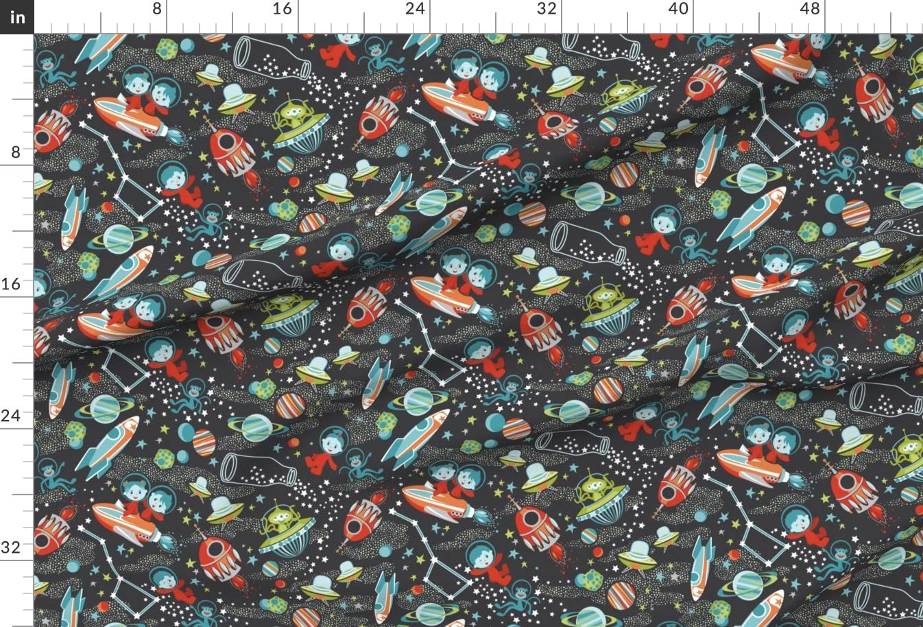 Cosmic Adventure UFO Spaceship Rocket Stars Planets Space Galaxy Printed Minky Fabric by The Yard - Soft Baby Blanket Material, Quilt Backing & Plush Toy Fabric for DIY Sewing Projects (Perfect for Nursery Decor, Space-Themed Bedding & Sci-Fi Crafts)