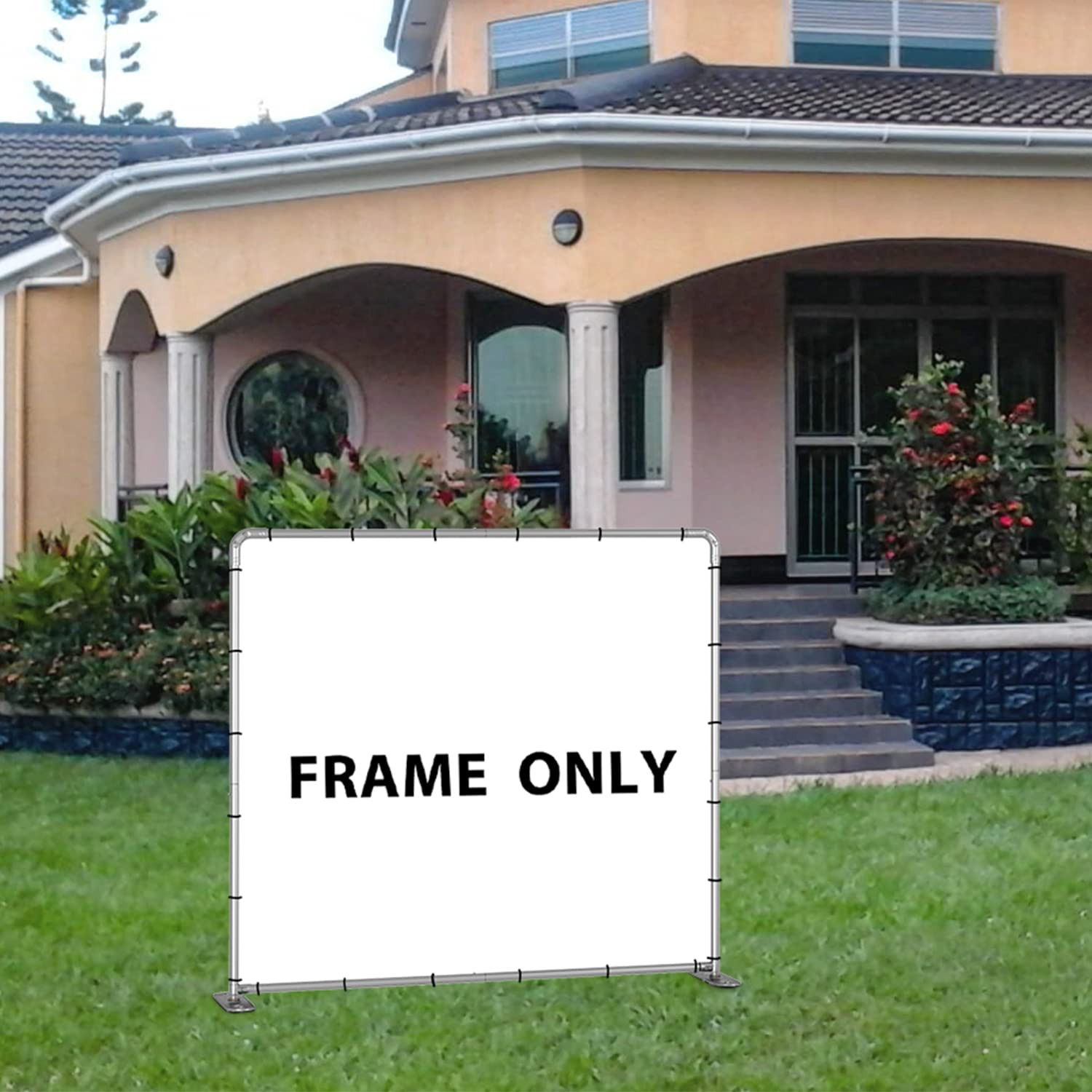 E&K Outdoor Portable Backdrop Stand - Adjustable 4'x4' to 2'x6' Metal Banner Display Frame - Freestanding Privacy Fence for Backyard, Patio & Events - Perfect for Parties, Photo Shoots & Temporary Outdoor Displays