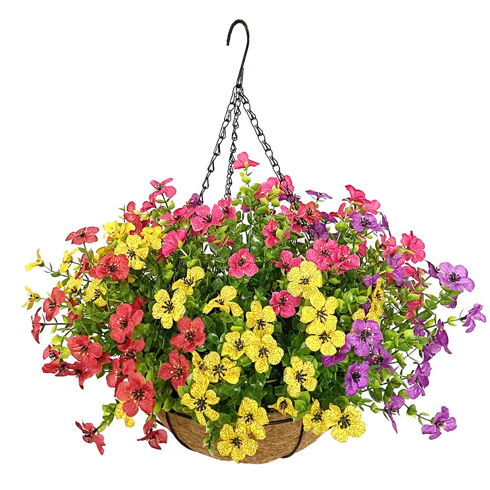 12 Inch Artificial Hanging Flower Basket with Coconut Lining - UV Resistant Outdoor/Indoor Decoration for Patio, Garden, Porch & Deck - Perfect for Spring, Wedding & Home Decor