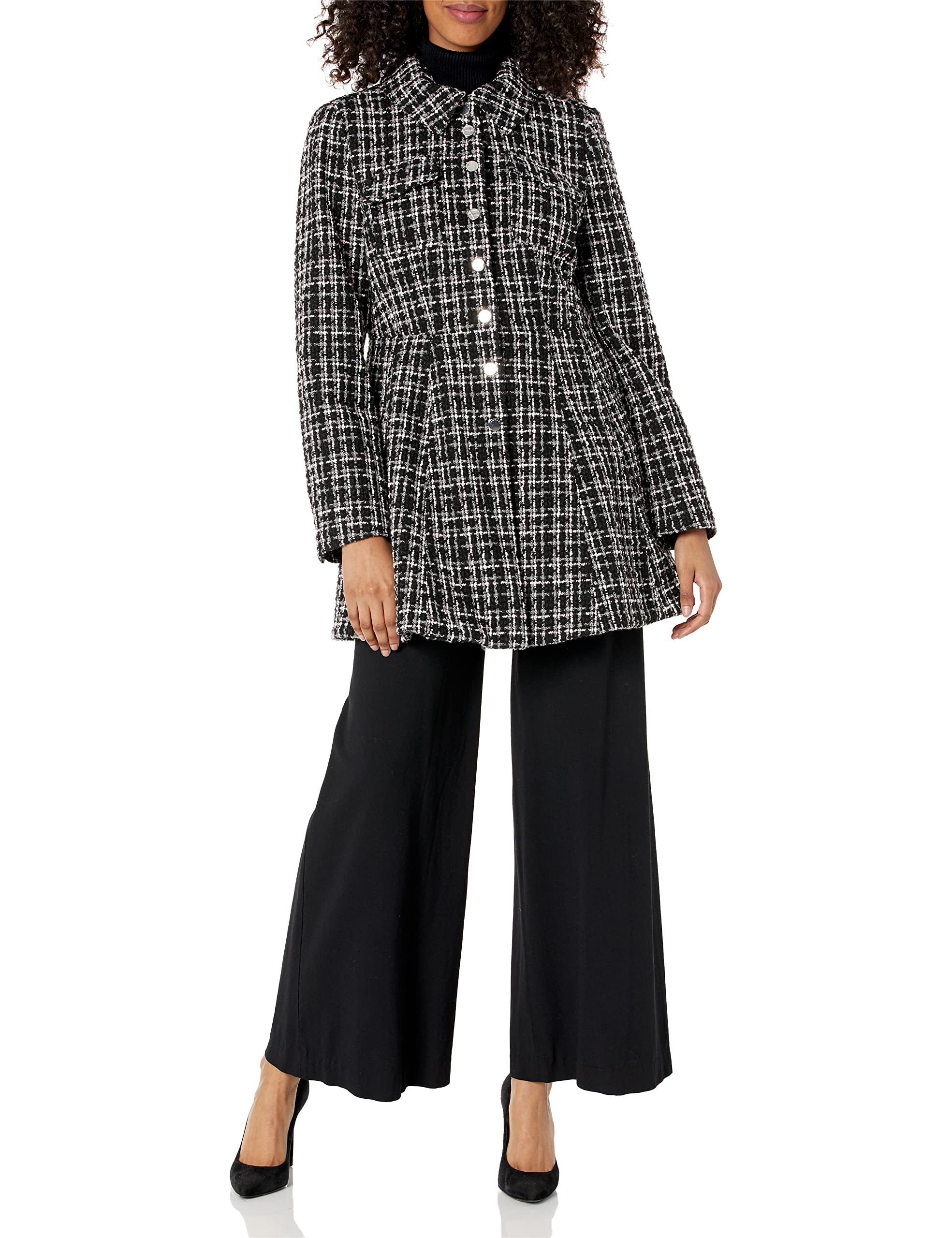 LAUNDRY BY SHELLI SEGAL Women's Fit and Flare Plaid Jacket - Stylish Casual Outerwear for Work, Dates & Fall Fashion