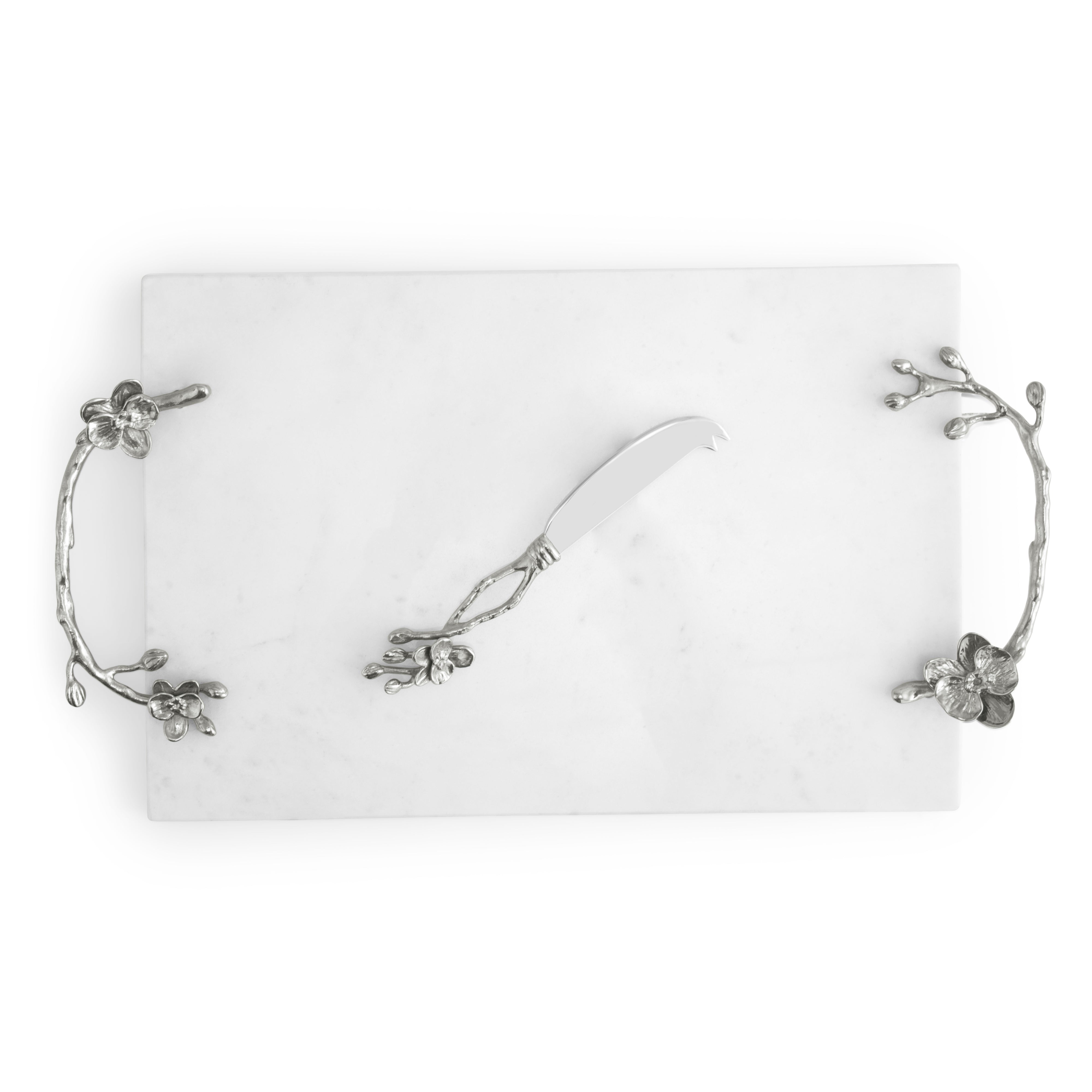 Premium White Orchid Cheese Board Set with Stainless Steel Knife - Elegant Serving Tray for Wine Parties, Charcuterie & Entertaining Guests