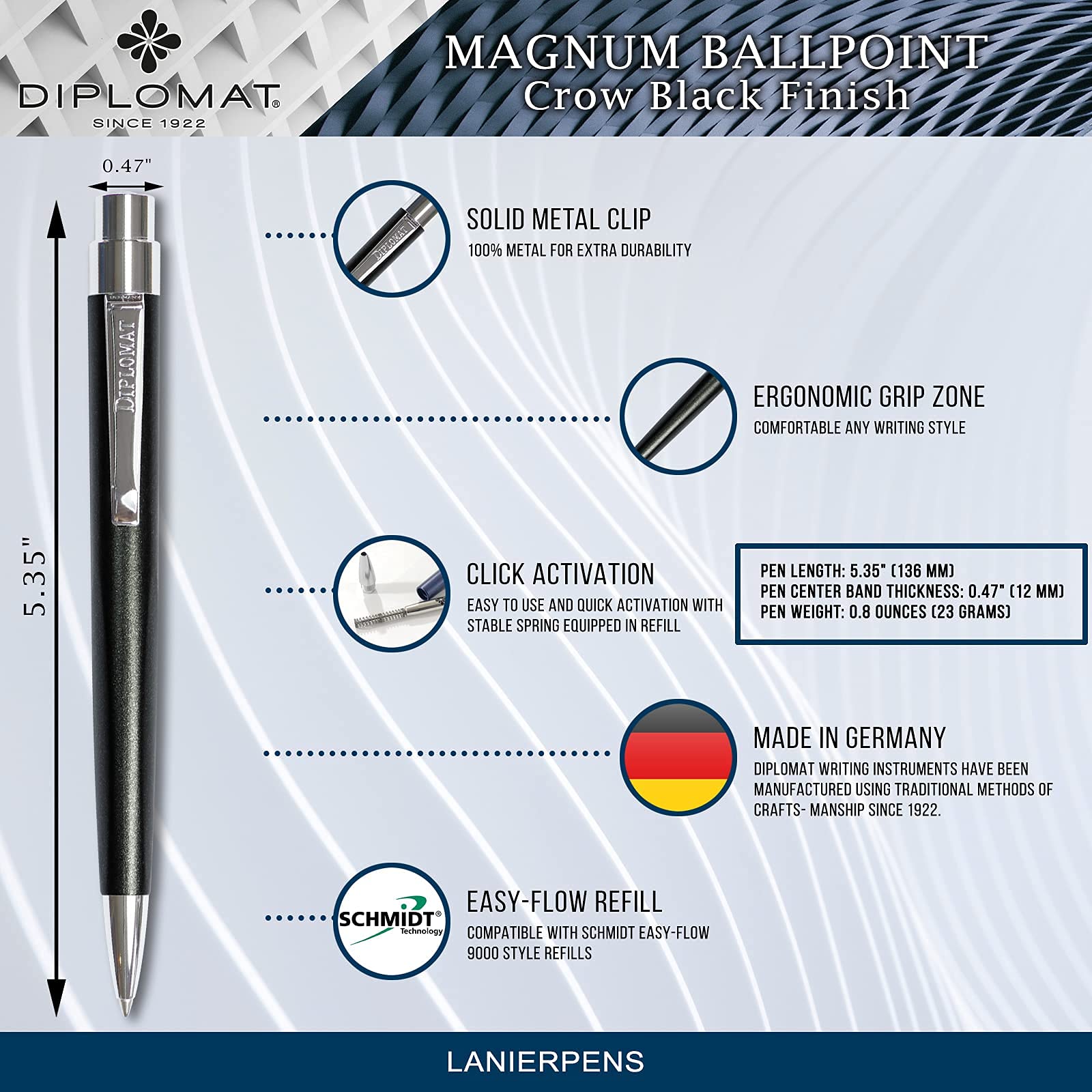 Diplomat Magnum Crow Black Fountain Pen Set - Premium Writing Instrument for Office, School & Gift Giving