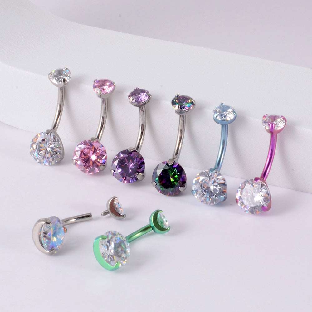 14G Titanium CZ Bar Belly Ring - Surgical Steel Navel Piercing Jewelry | DL047 | Perfect for Belly Button Rings, Body Piercings & Fashion Accessories